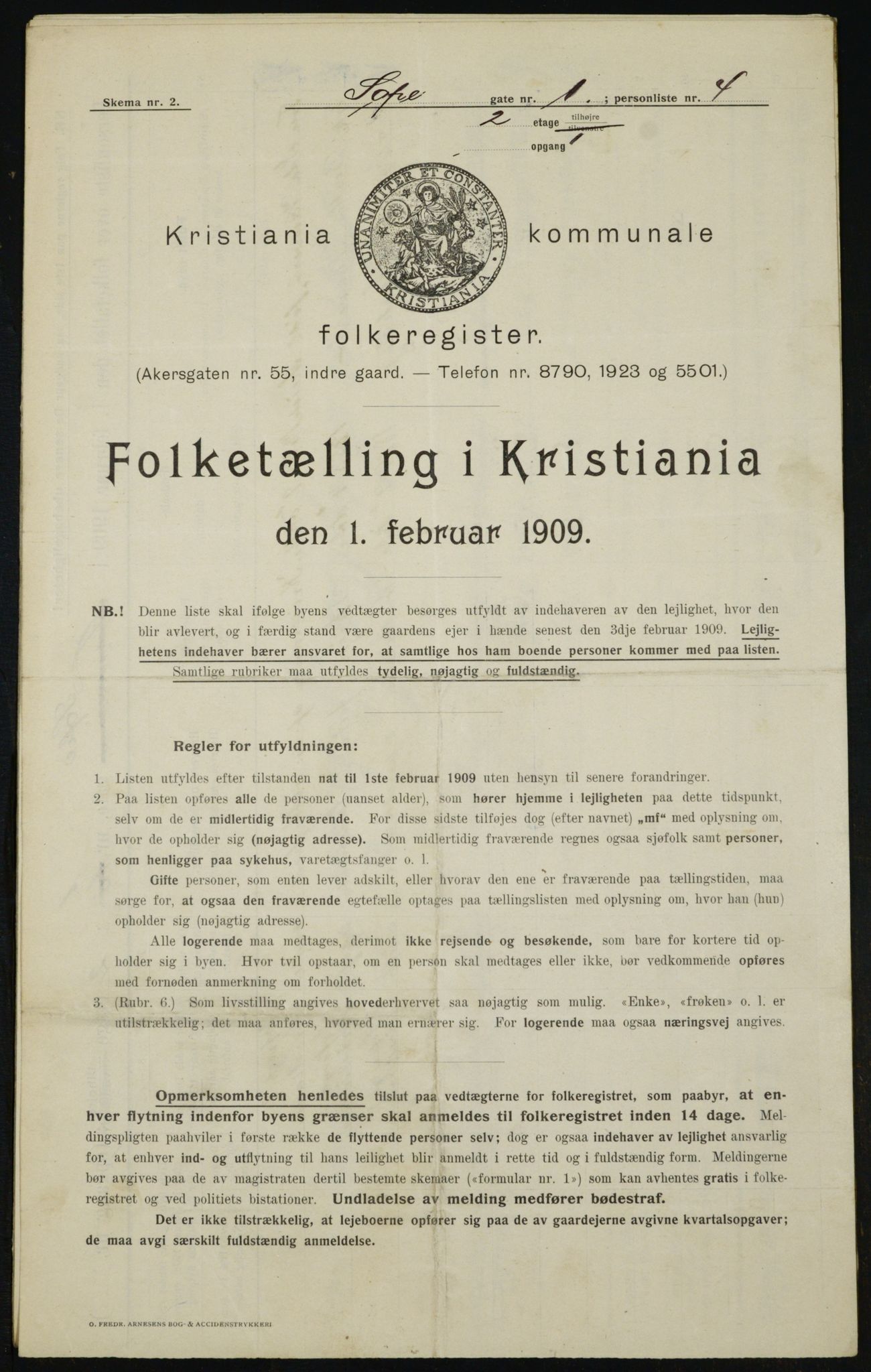 OBA, Municipal Census 1909 for Kristiania, 1909, p. 89485