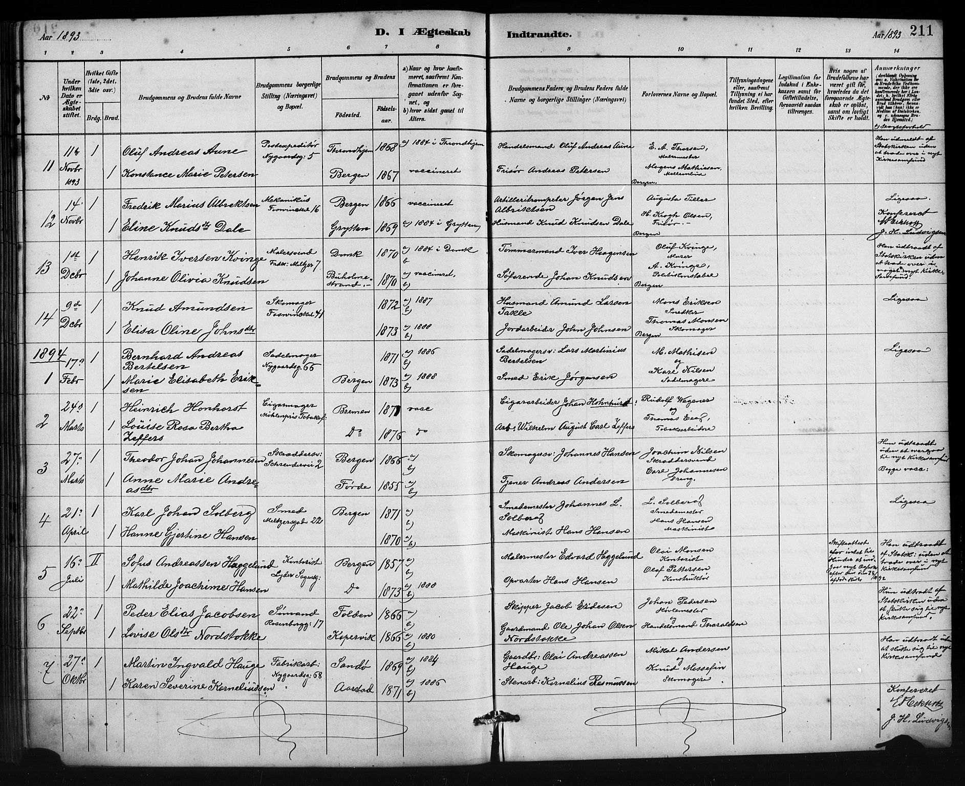Johanneskirken sokneprestembete, SAB/A-76001/H/Hab: Parish register (copy) no. C 1, 1885-1912, p. 211