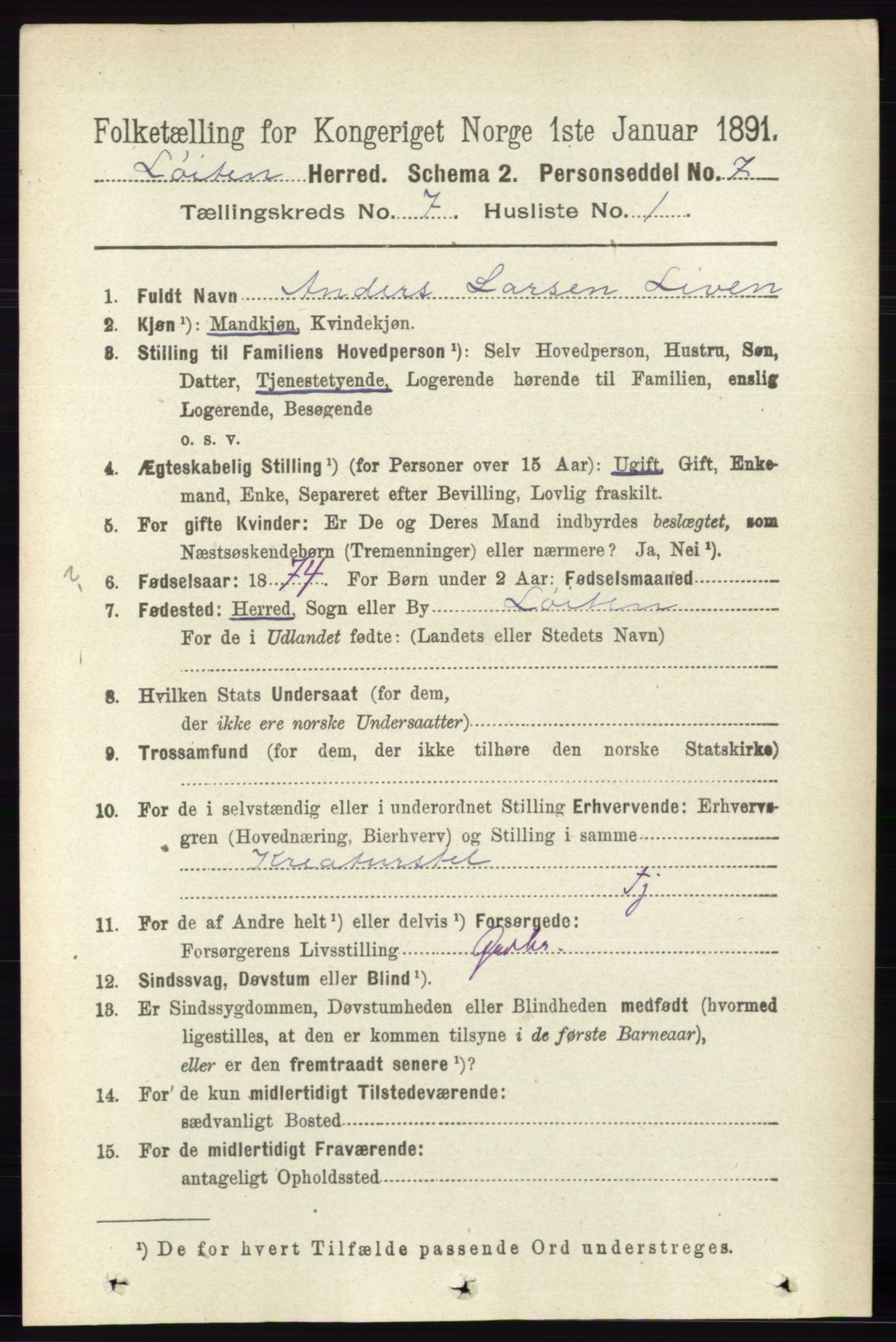 RA, 1891 census for 0415 Løten, 1891, p. 4414