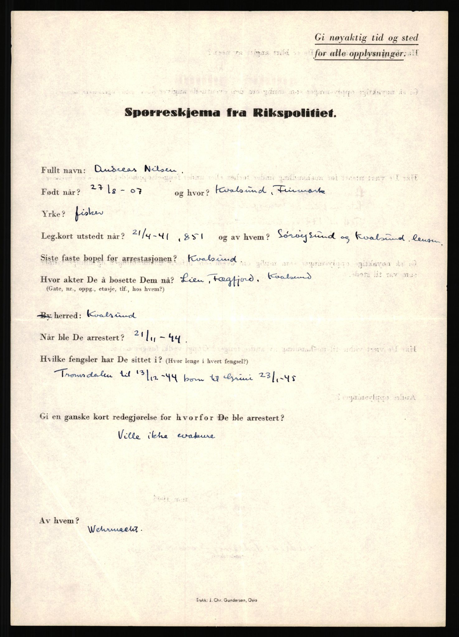 Rikspolitisjefen, AV/RA-S-1560/L/L0012: Mogensen, Øivind - Noraas, Lars, 1940-1945, p. 526