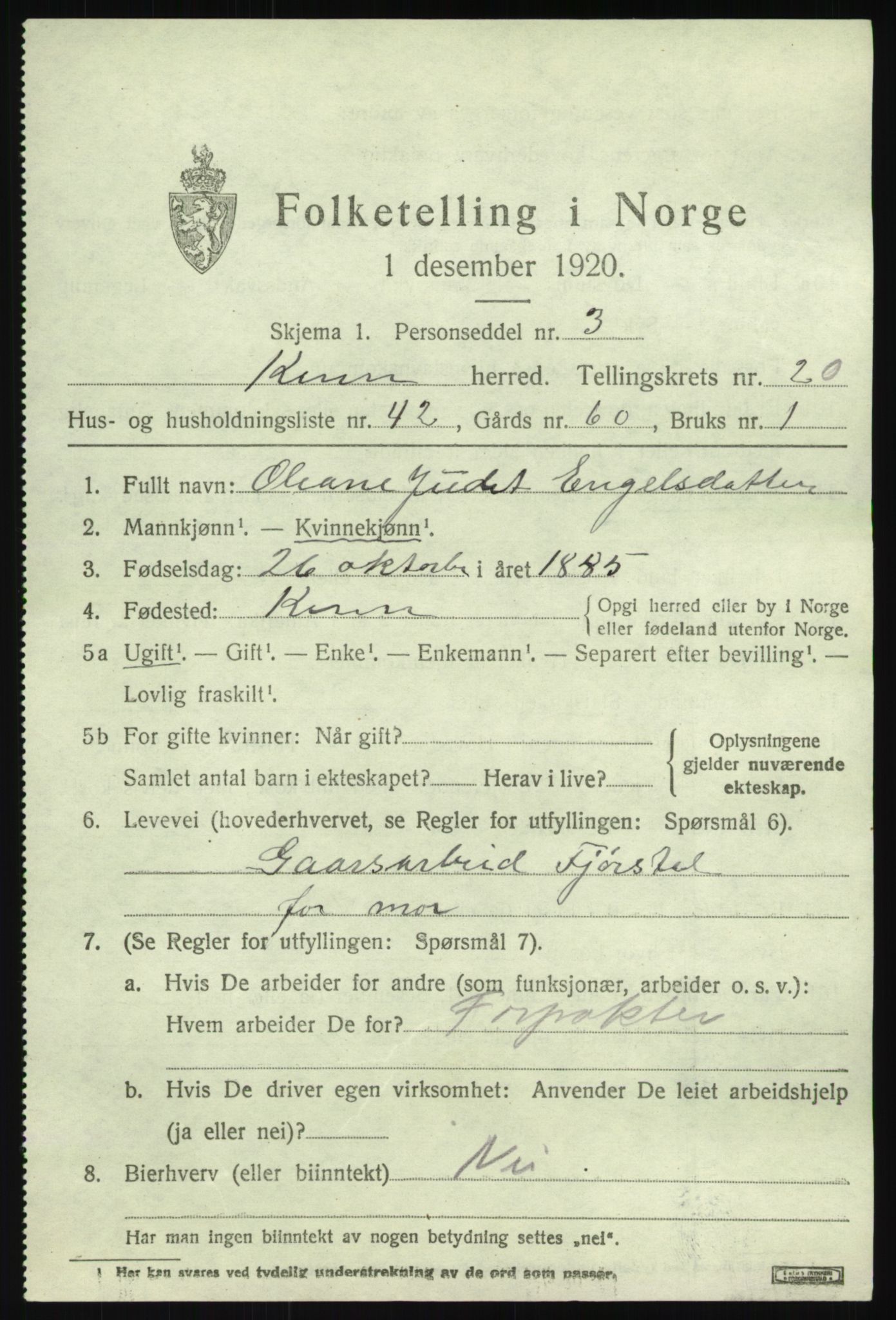 SAB, 1920 census for Kinn, 1920, p. 7721