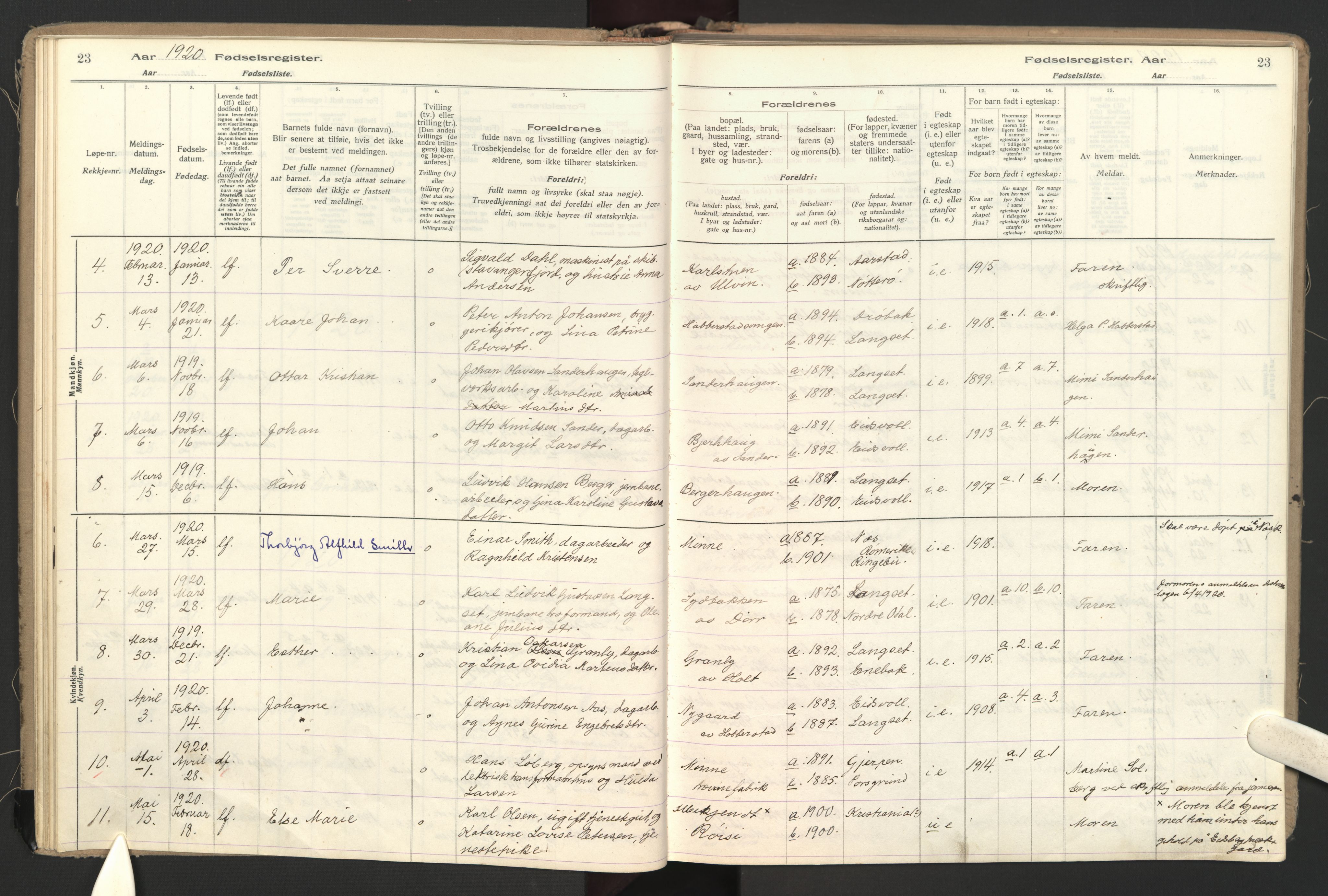 Eidsvoll prestekontor Kirkebøker, AV/SAO-A-10888/J/Jb/L0001: Birth register no. II 1, 1916-1959, p. 23