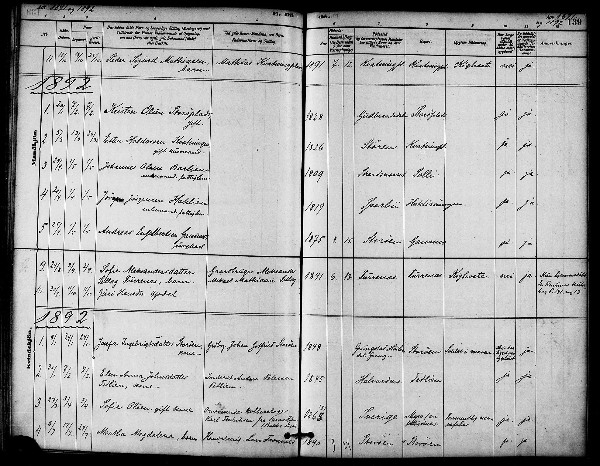 Ministerialprotokoller, klokkerbøker og fødselsregistre - Nord-Trøndelag, SAT/A-1458/766/L0563: Parish register (official) no. 767A01, 1881-1899, p. 139