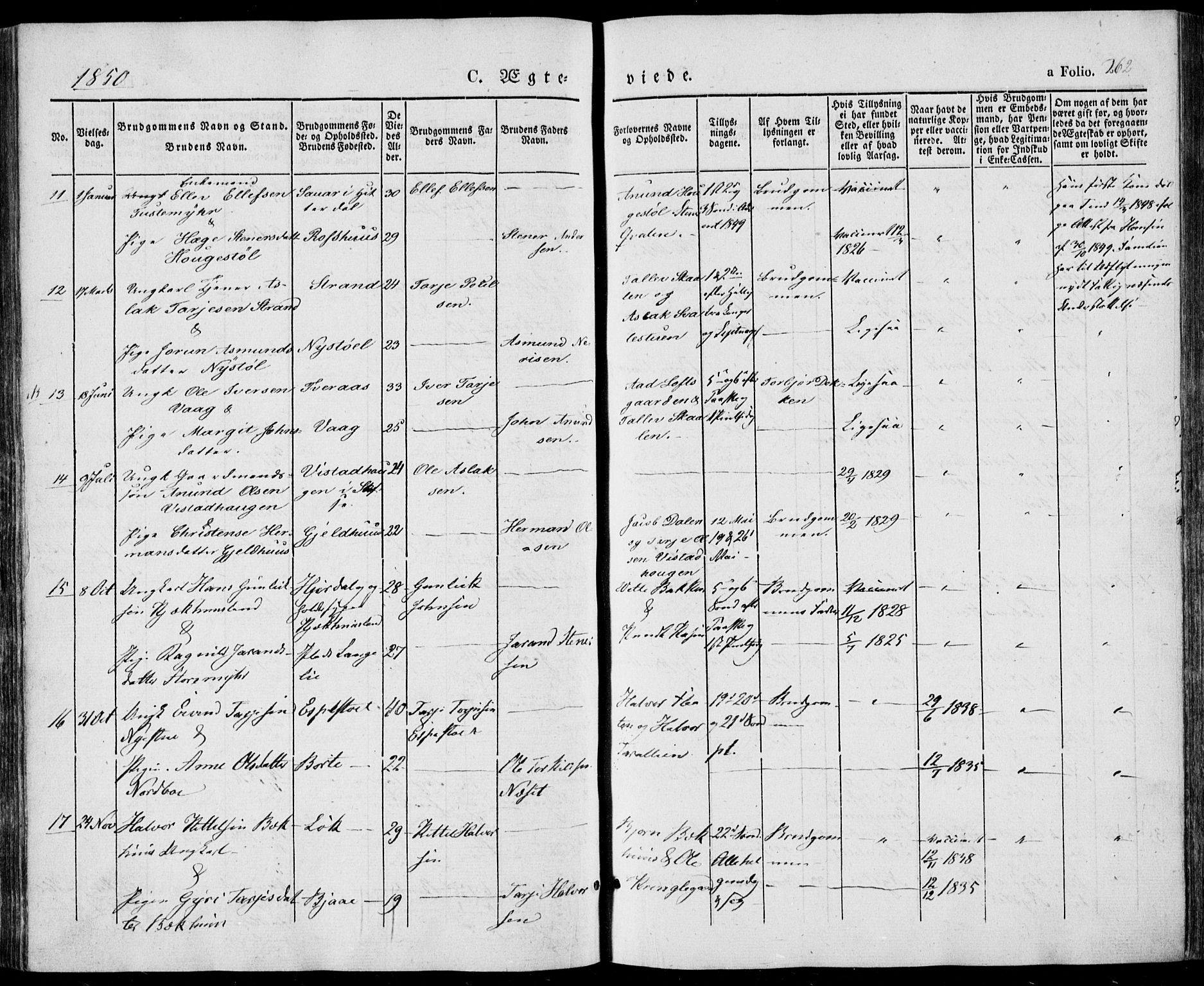 Vinje kirkebøker, SAKO/A-312/F/Fa/L0004: Parish register (official) no. I 4, 1843-1869, p. 262