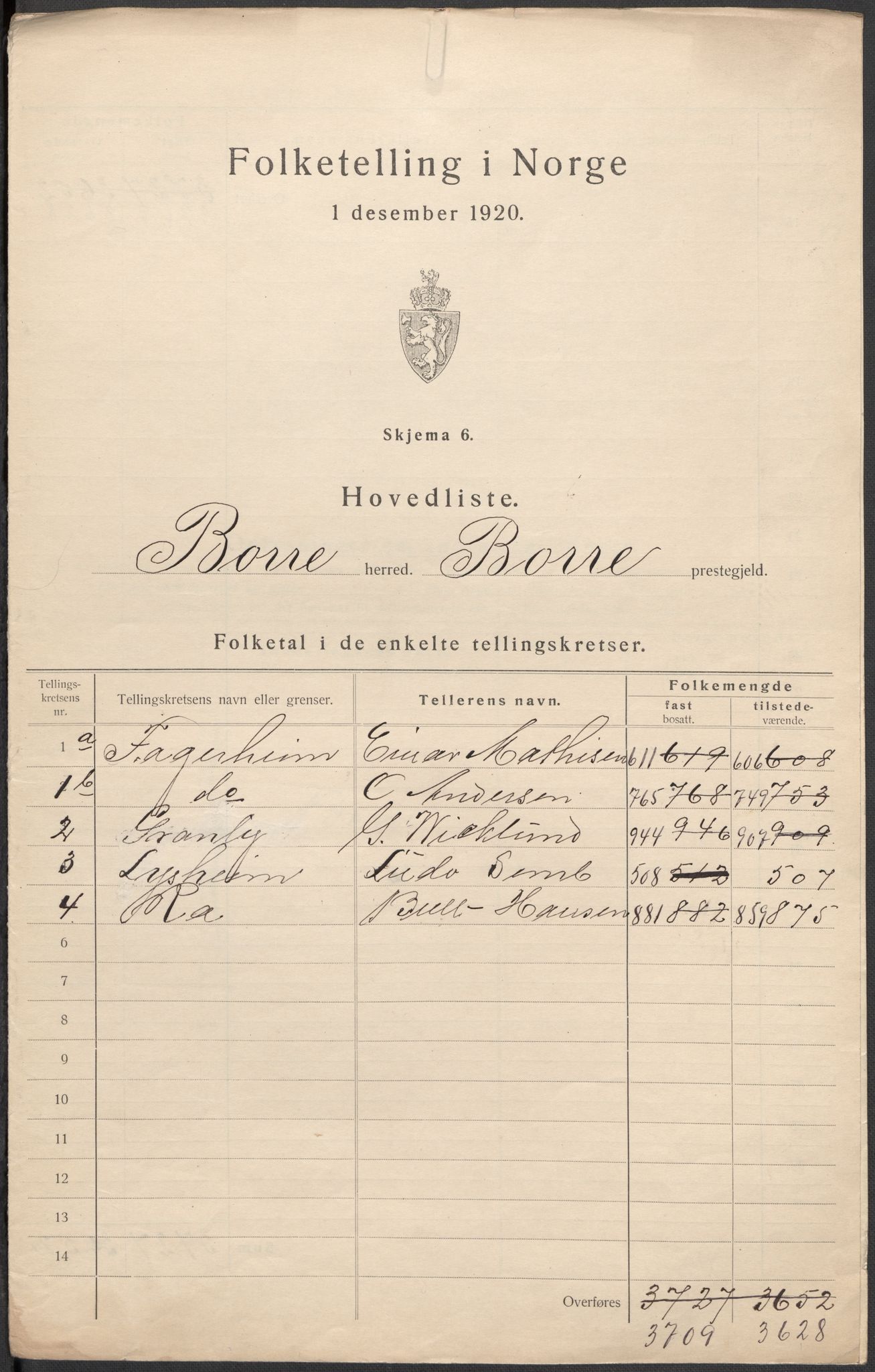 SAKO, 1920 census for Borre, 1920, p. 3