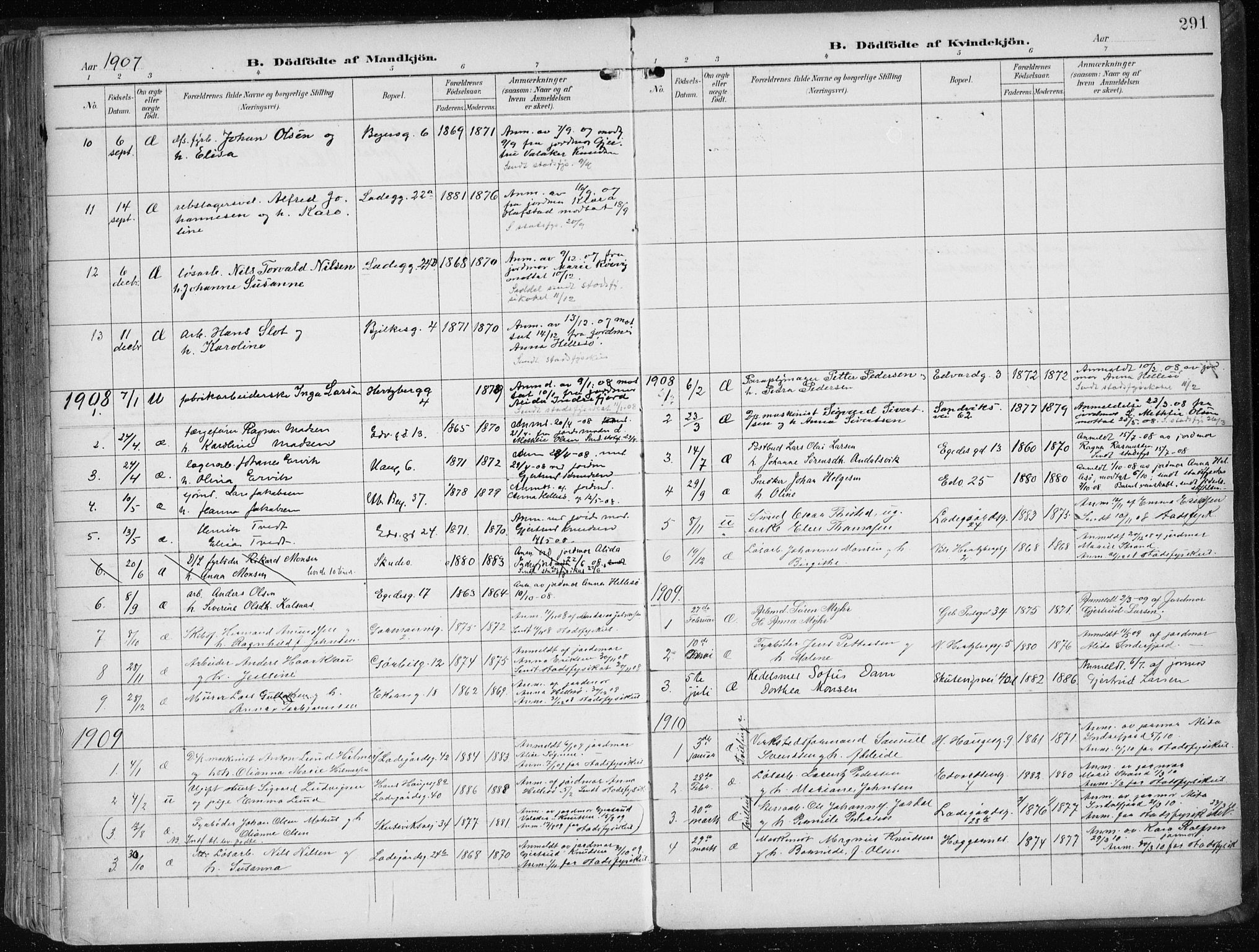 Sandviken Sokneprestembete, SAB/A-77601/H/Ha/L0006: Parish register (official) no. B 3, 1901-1912, p. 291