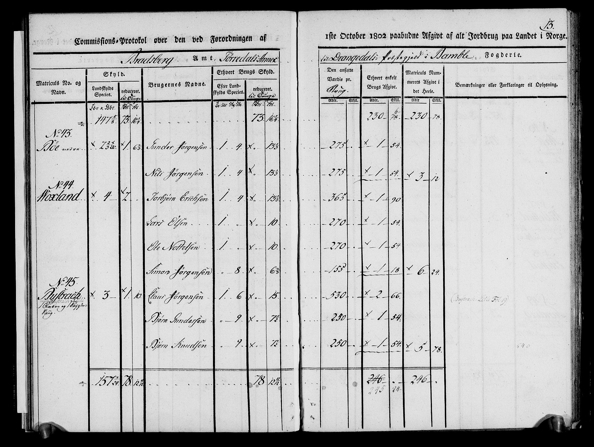 Rentekammeret inntil 1814, Realistisk ordnet avdeling, AV/RA-EA-4070/N/Ne/Nea/L0068: og 0069: Nedre Telemarken og Bamble fogderi. Kommisjonsprotokoll for Drangedal, Sannidal, Bamble og Eidanger prestegjeld., 1803, p. 18