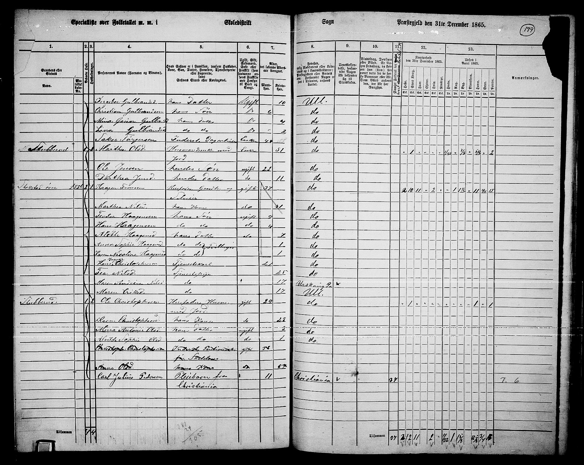 RA, 1865 census for Ullensaker, 1865, p. 155