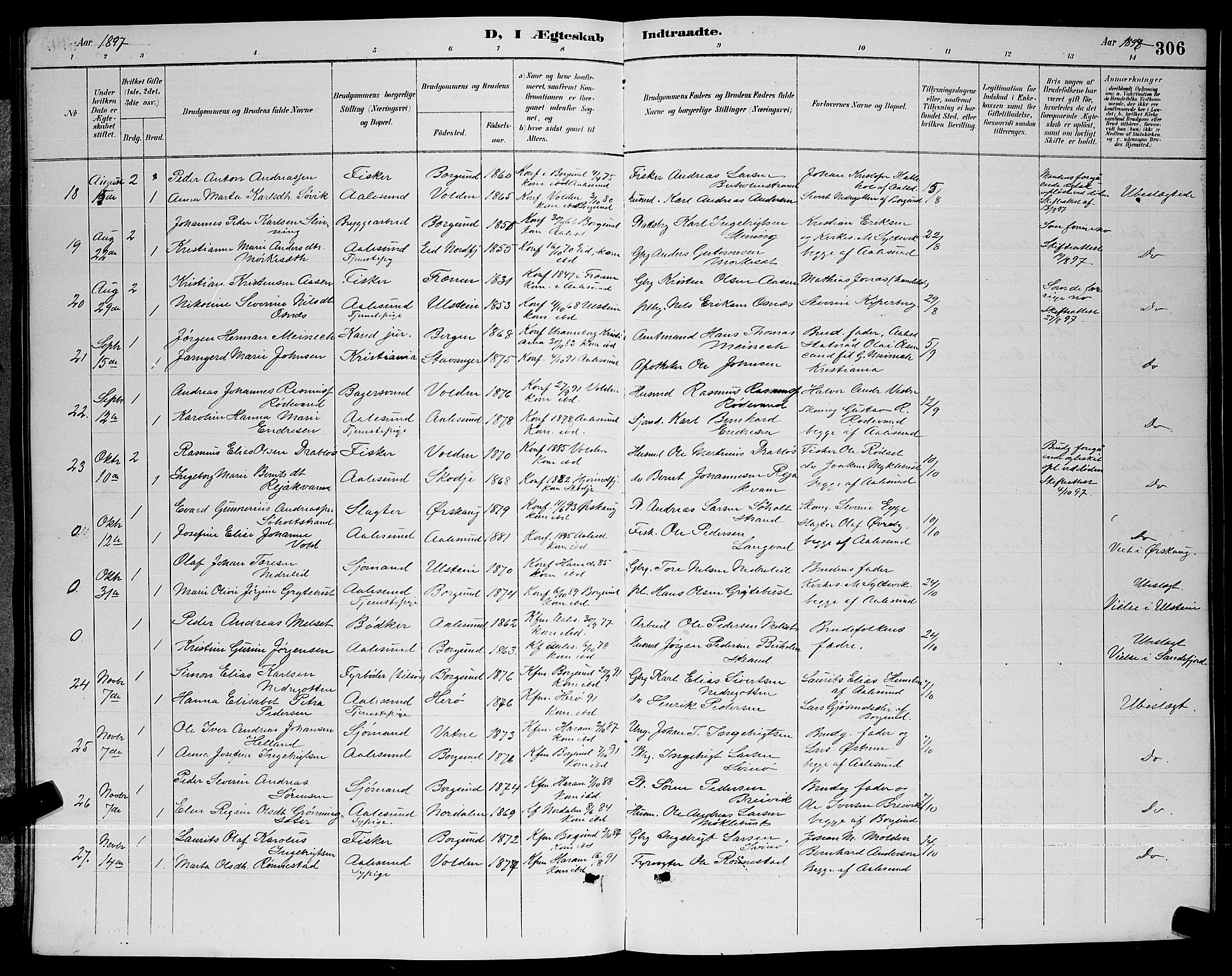 Ministerialprotokoller, klokkerbøker og fødselsregistre - Møre og Romsdal, AV/SAT-A-1454/529/L0467: Parish register (copy) no. 529C04, 1889-1897, p. 306