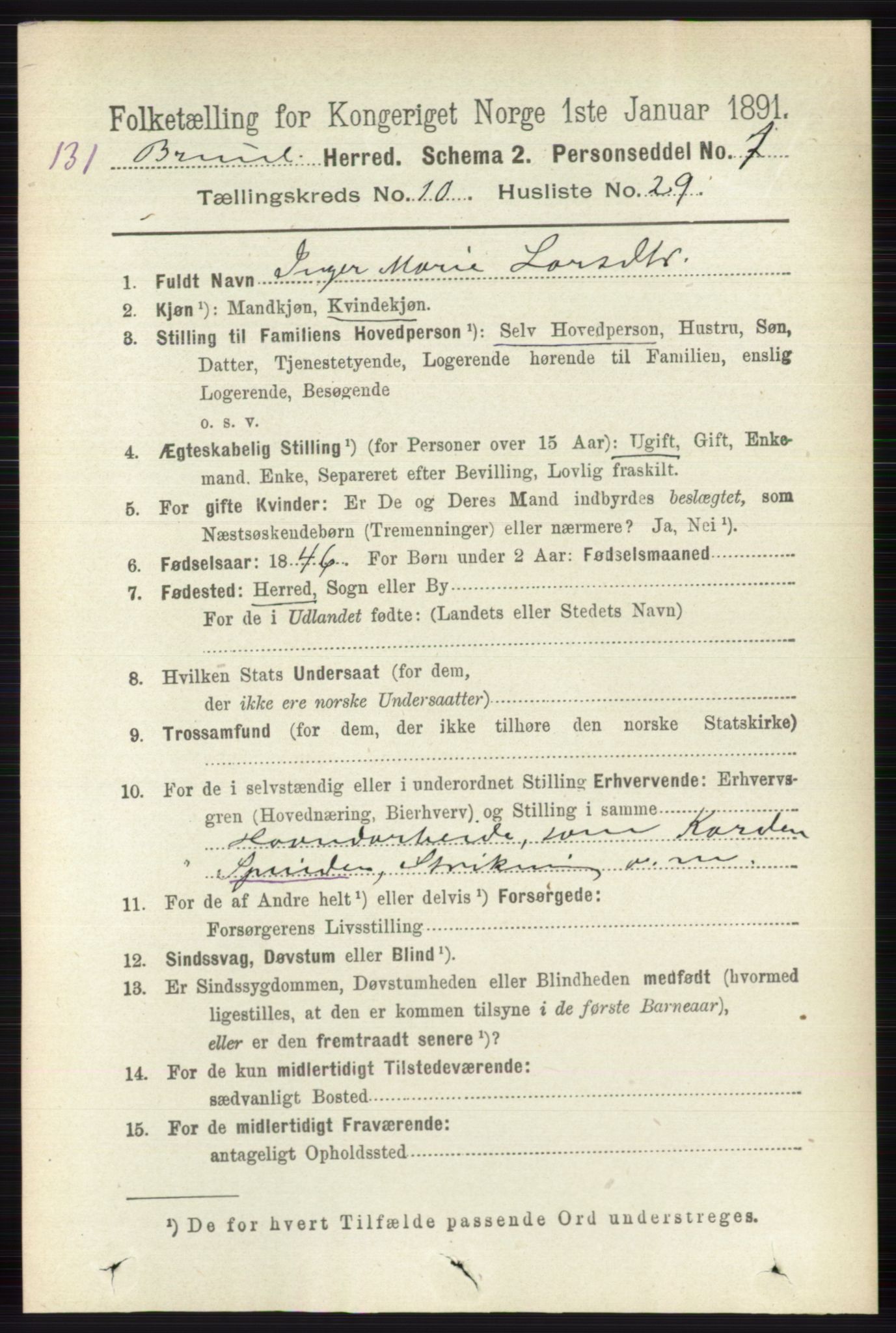 RA, 1891 census for 0726 Brunlanes, 1891, p. 4940