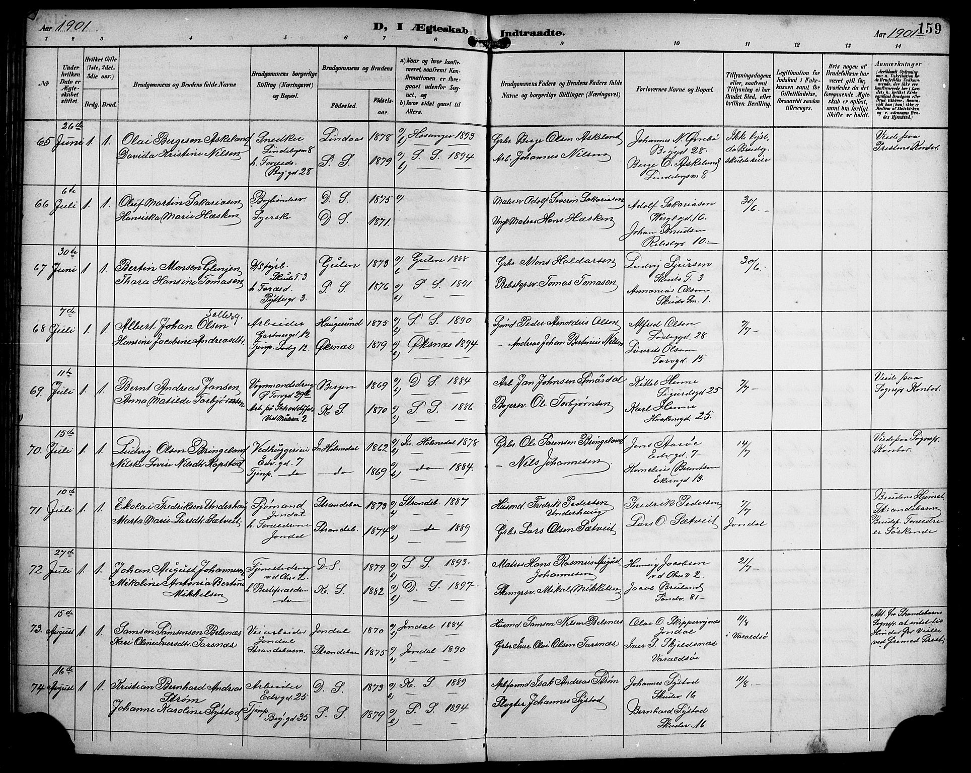 Sandviken Sokneprestembete, AV/SAB-A-77601/H/Hb/L0003: Parish register (copy) no. A 4, 1892-1901, p. 159