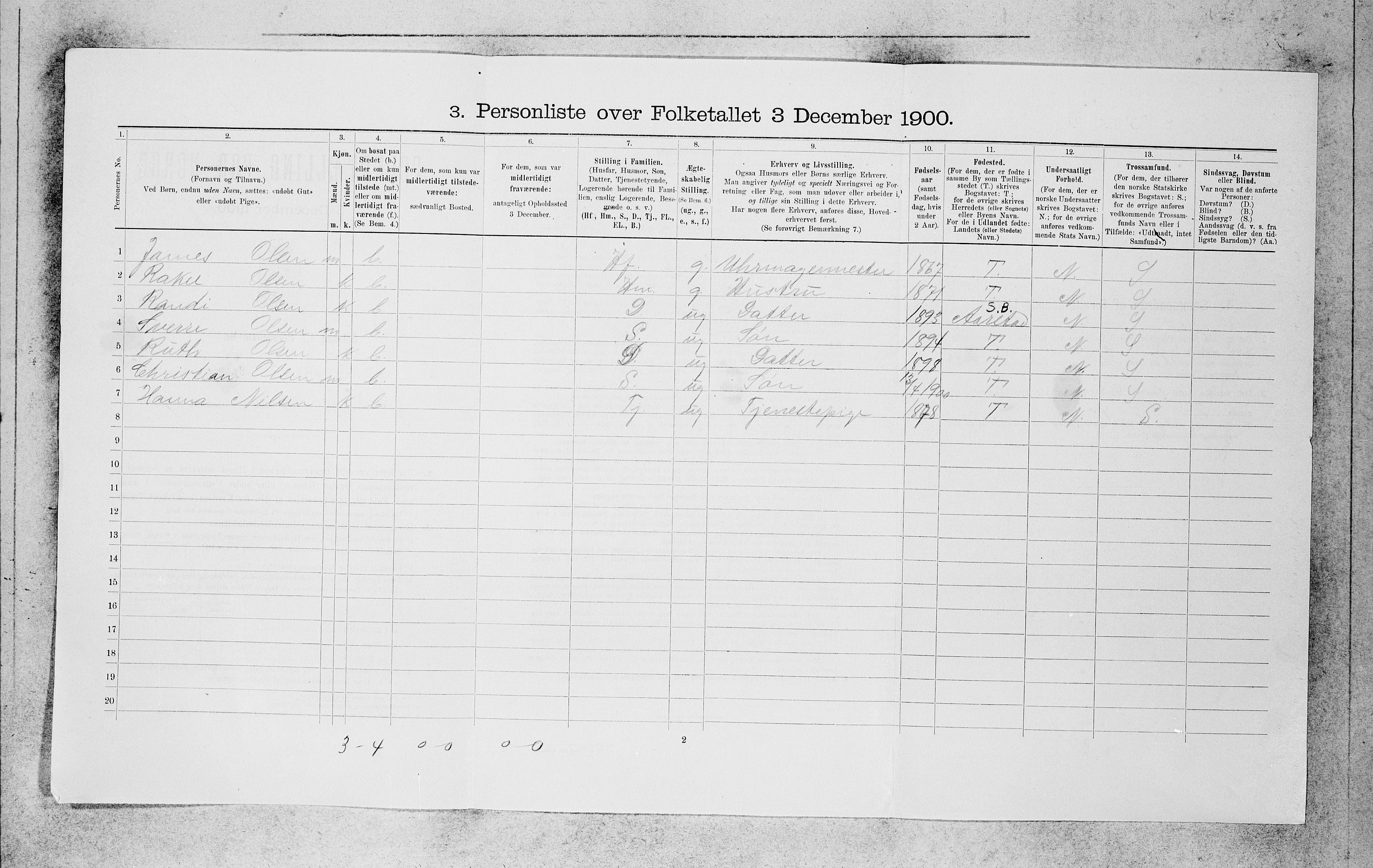 SAB, 1900 census for Bergen, 1900, p. 6835