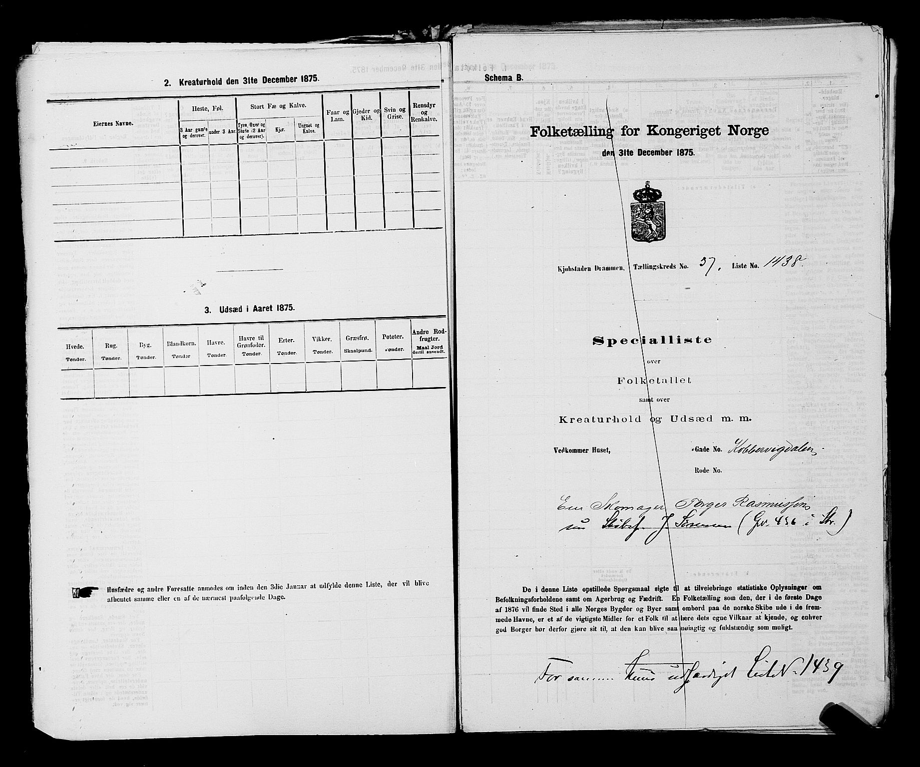 SAKO, 1875 census for 0602 Drammen, 1875, p. 3128