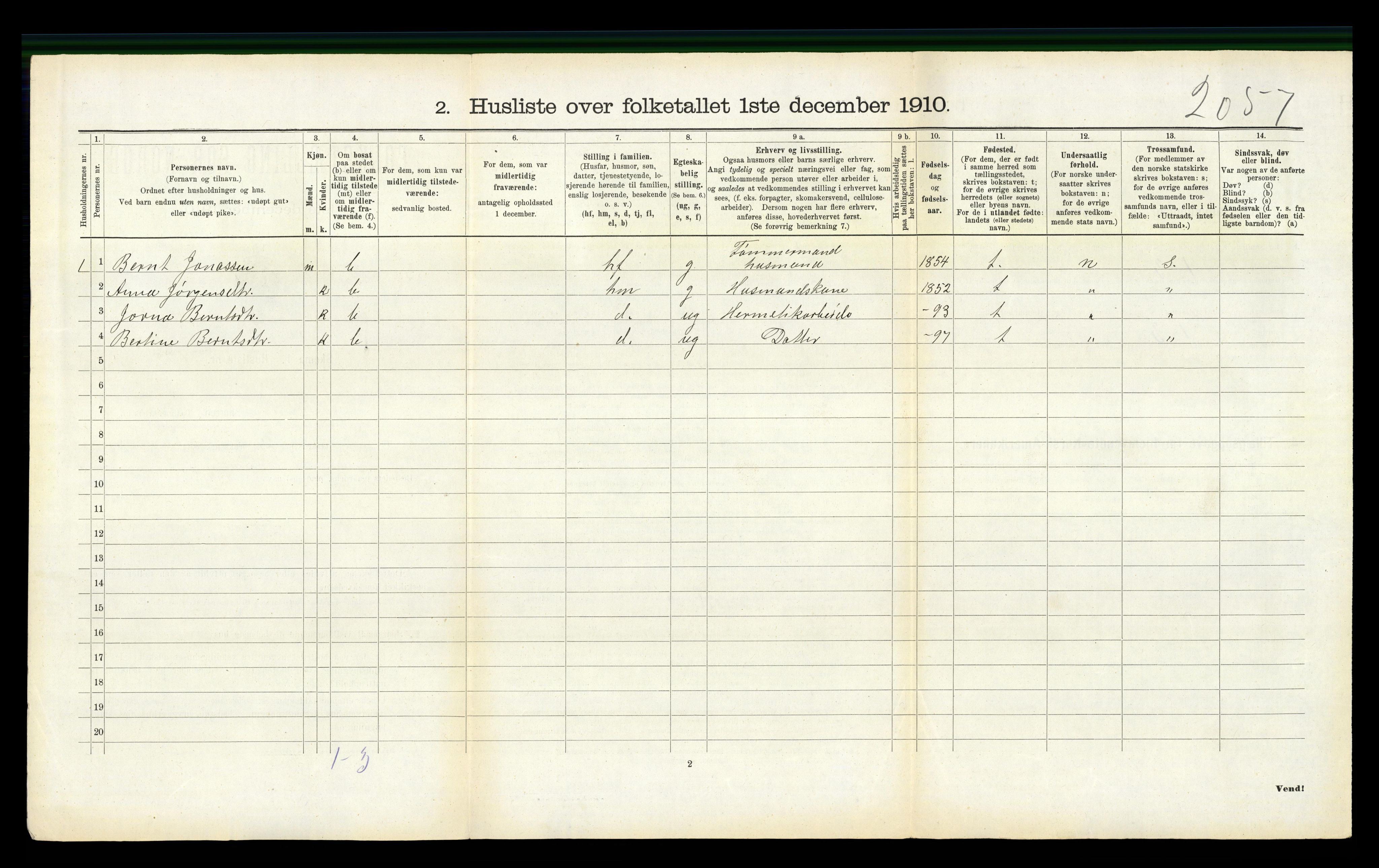 RA, 1910 census for Fjelberg, 1910, p. 1212