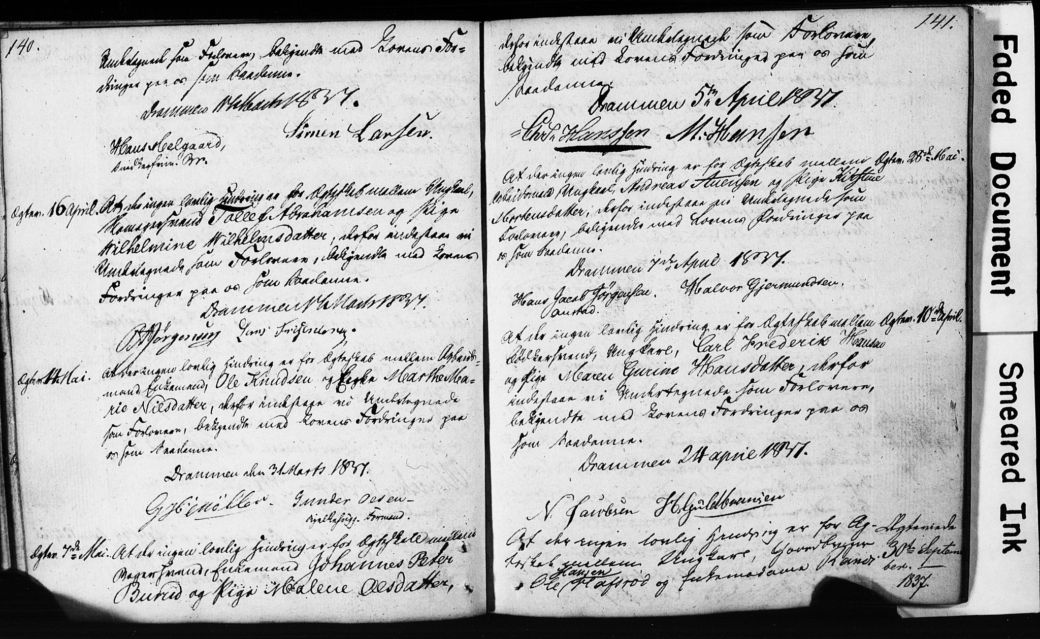 Strømsø kirkebøker, AV/SAKO-A-246/H/Hb/L0002: Best man's statements no. 2, 1815-1857, p. 140-141