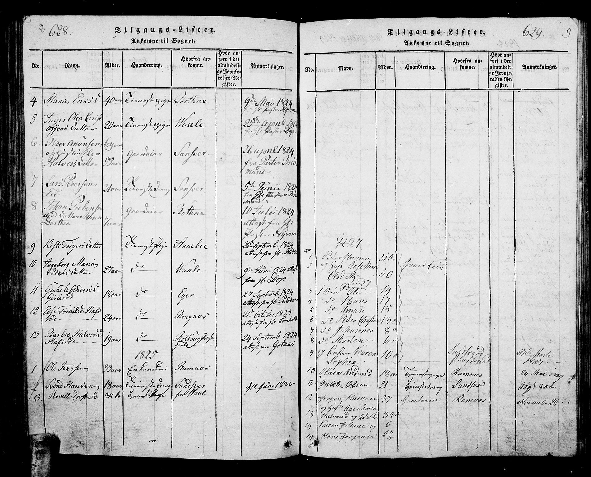 Hof kirkebøker, AV/SAKO-A-64/G/Ga/L0001: Parish register (copy) no. I 1, 1814-1844, p. 628-629