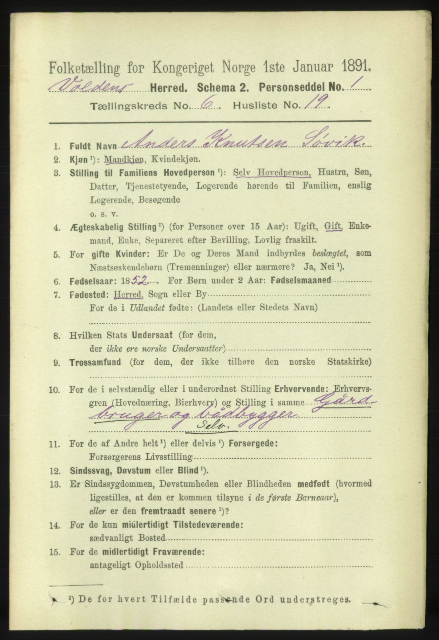 RA, 1891 census for 1519 Volda, 1891, p. 2972