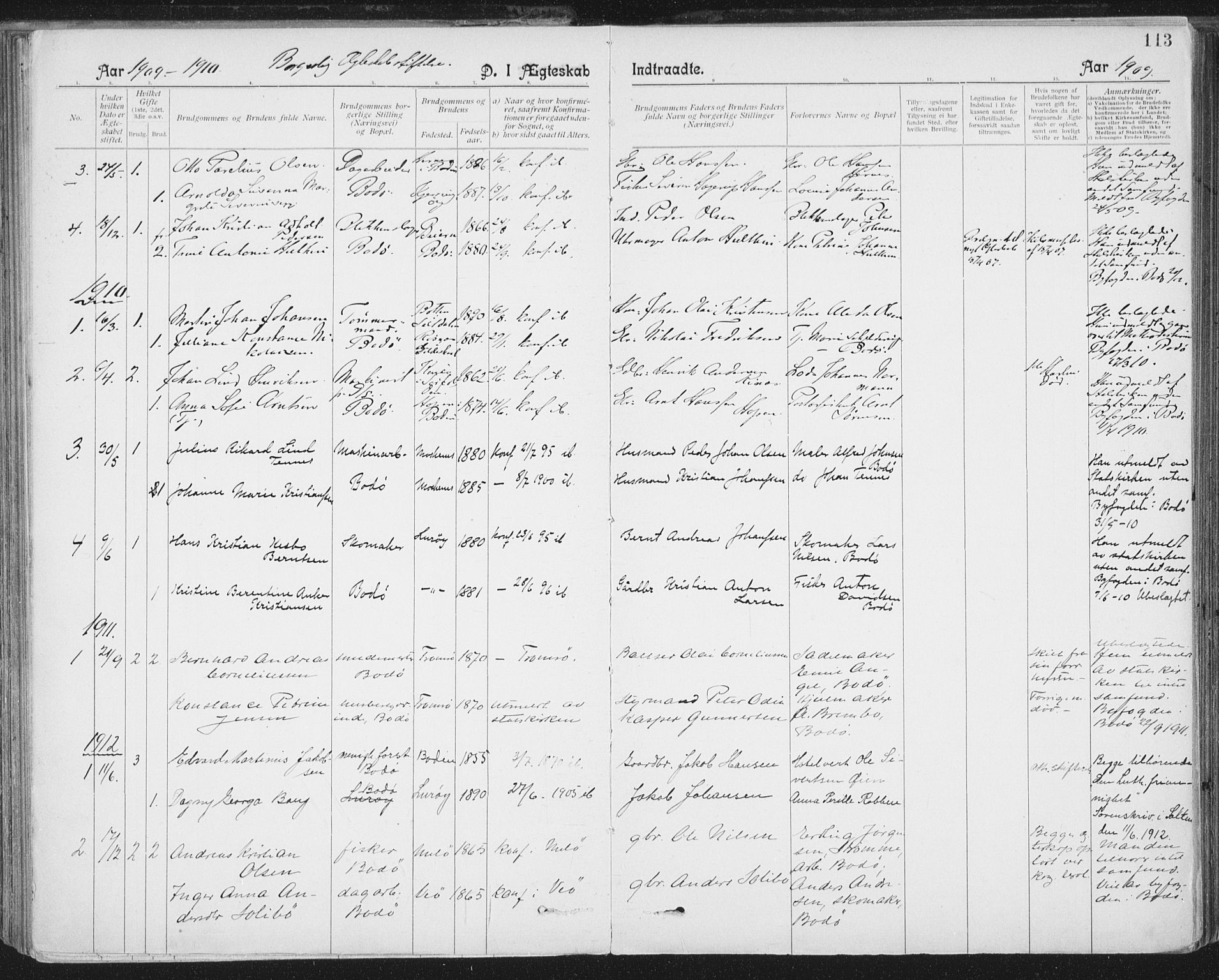 Ministerialprotokoller, klokkerbøker og fødselsregistre - Nordland, SAT/A-1459/801/L0012: Parish register (official) no. 801A12, 1900-1916, p. 113