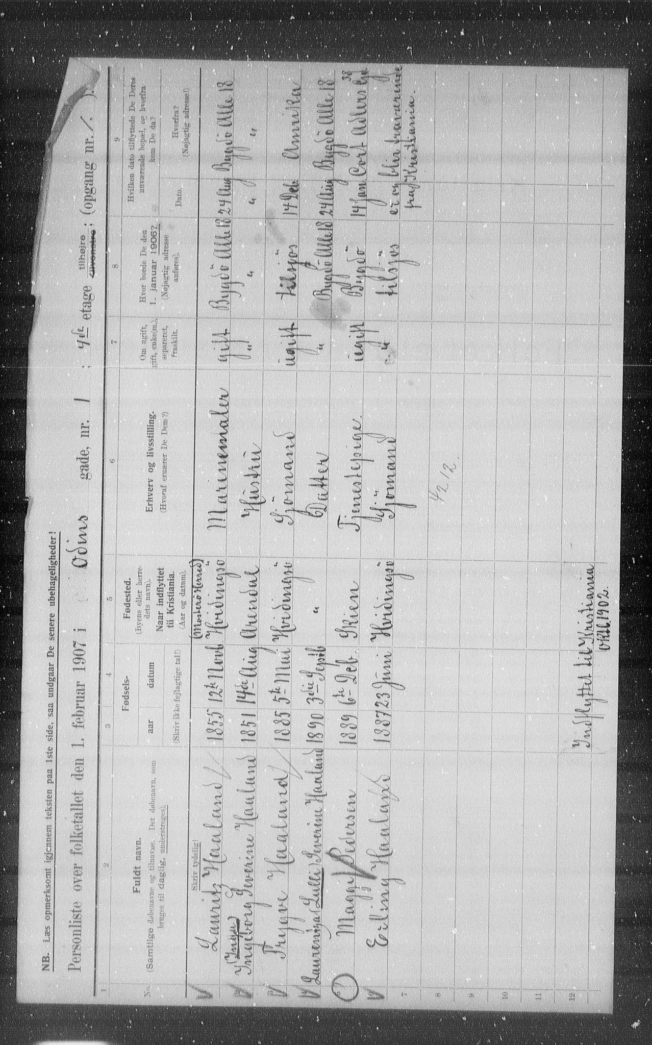 OBA, Municipal Census 1907 for Kristiania, 1907, p. 38212