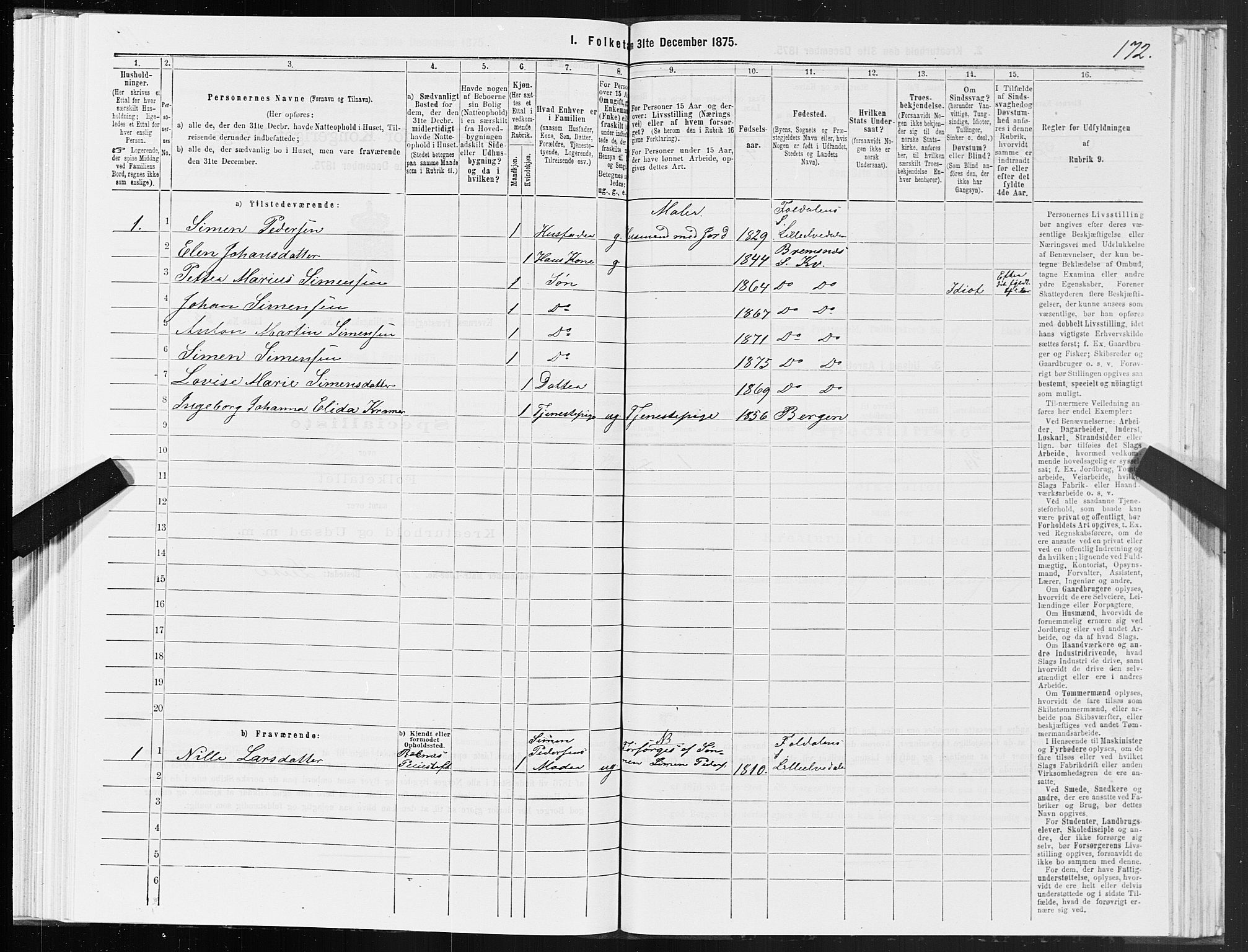 SAT, 1875 census for 1553P Kvernes, 1875, p. 5172