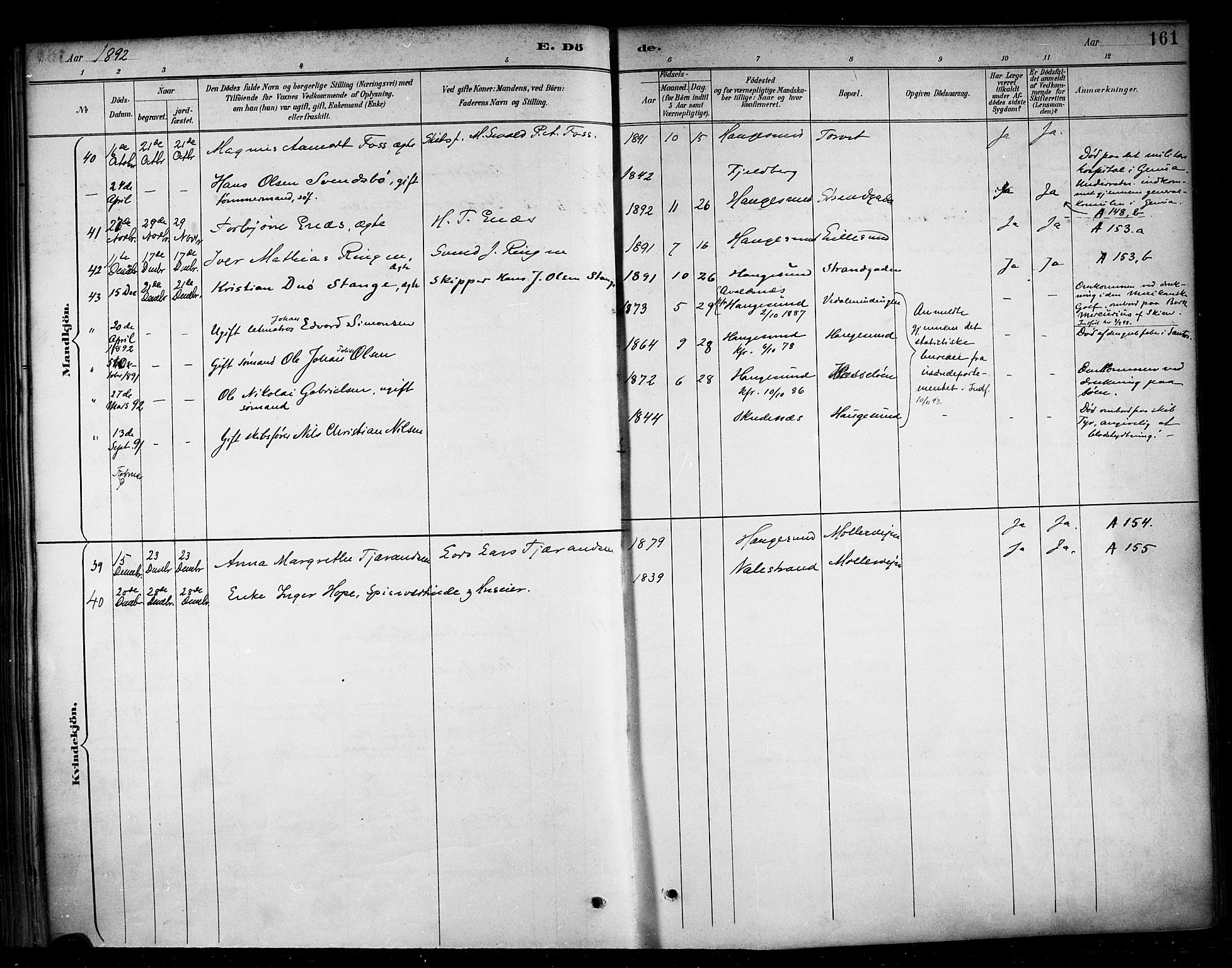 Haugesund sokneprestkontor, AV/SAST-A -101863/H/Ha/Haa/L0005: Parish register (official) no. A 5, 1891-1903, p. 161