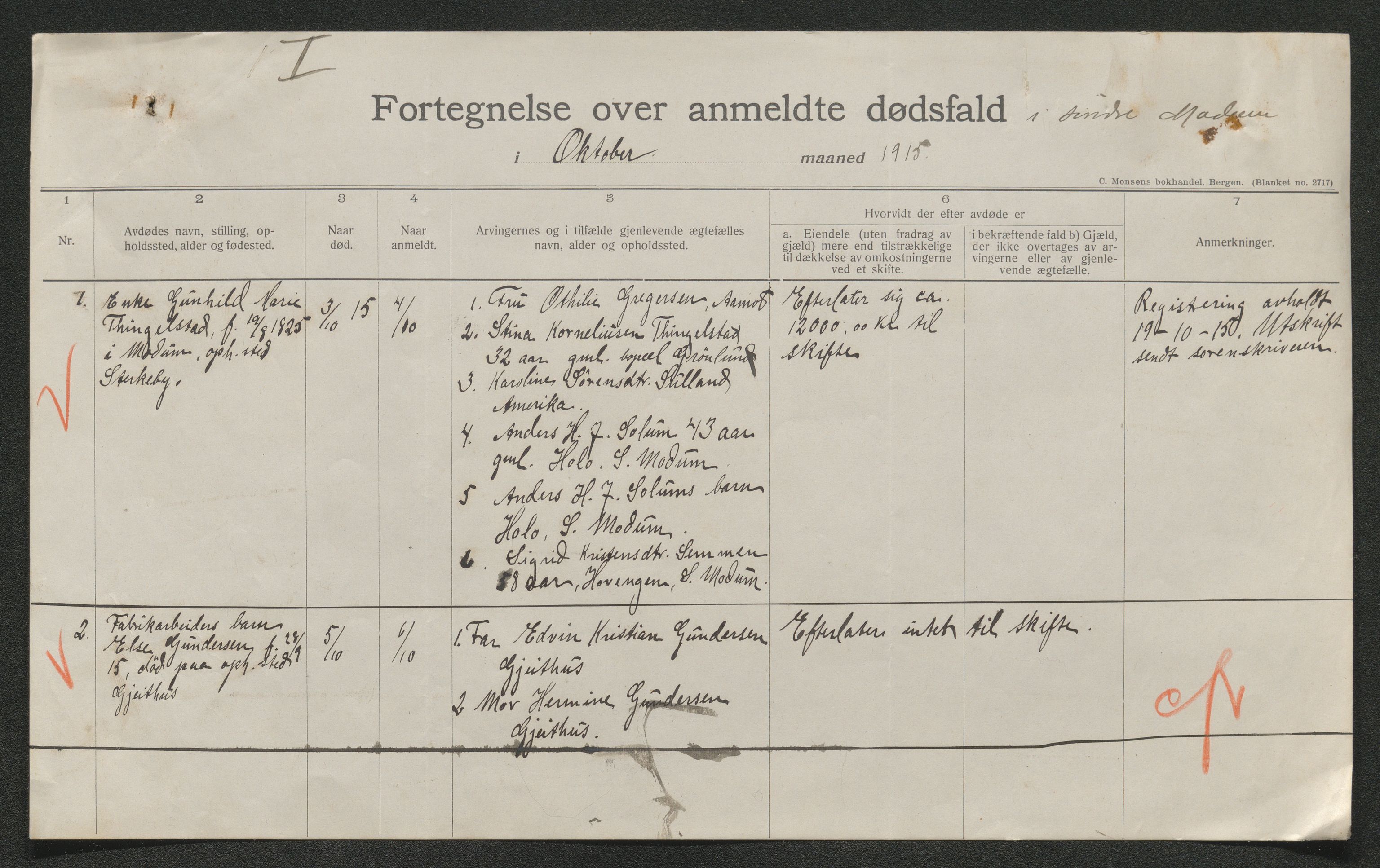 Eiker, Modum og Sigdal sorenskriveri, AV/SAKO-A-123/H/Ha/Hab/L0037: Dødsfallsmeldinger, 1914-1915, p. 921