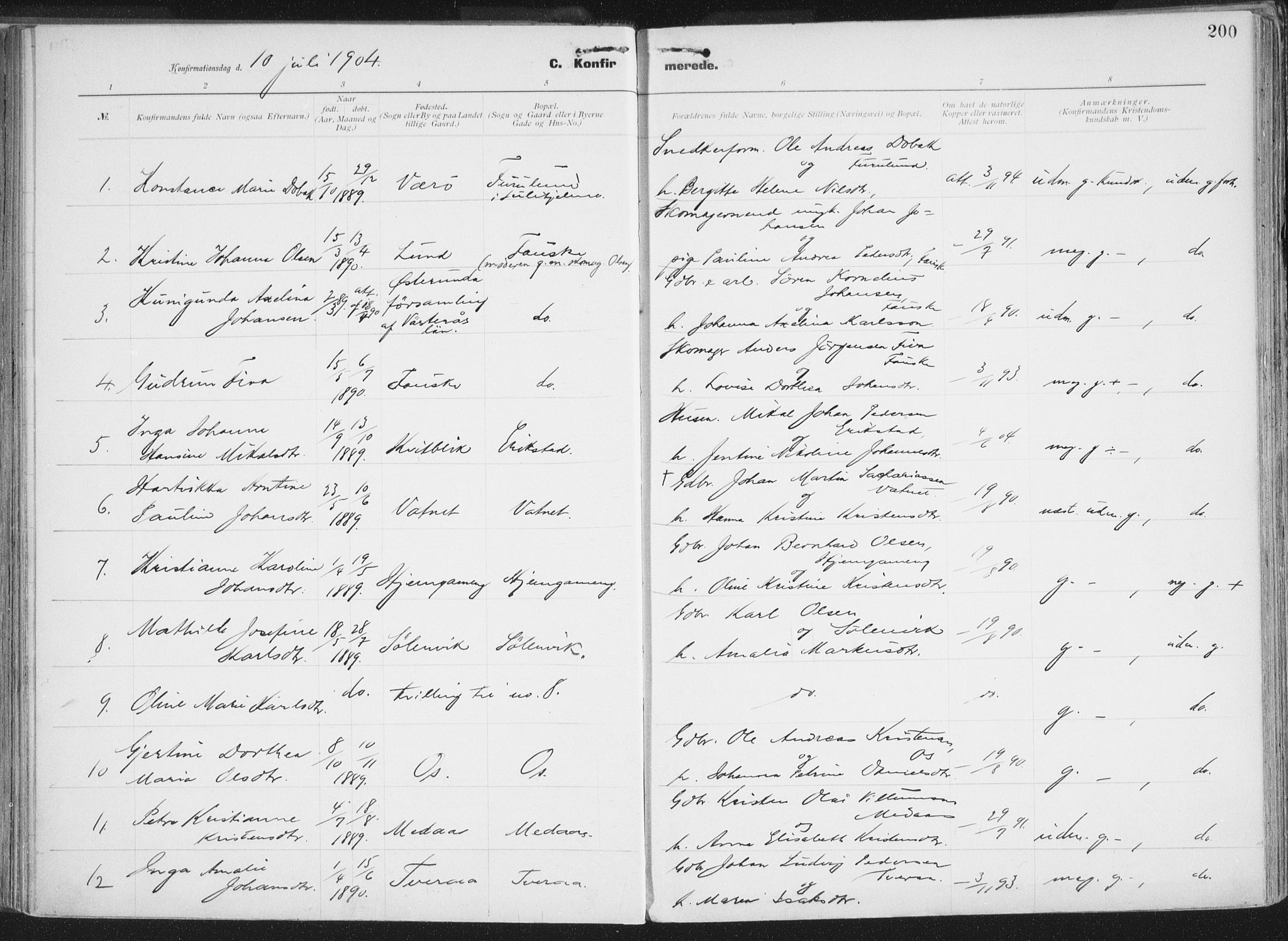 Ministerialprotokoller, klokkerbøker og fødselsregistre - Nordland, AV/SAT-A-1459/849/L0696: Parish register (official) no. 849A08, 1898-1910, p. 200