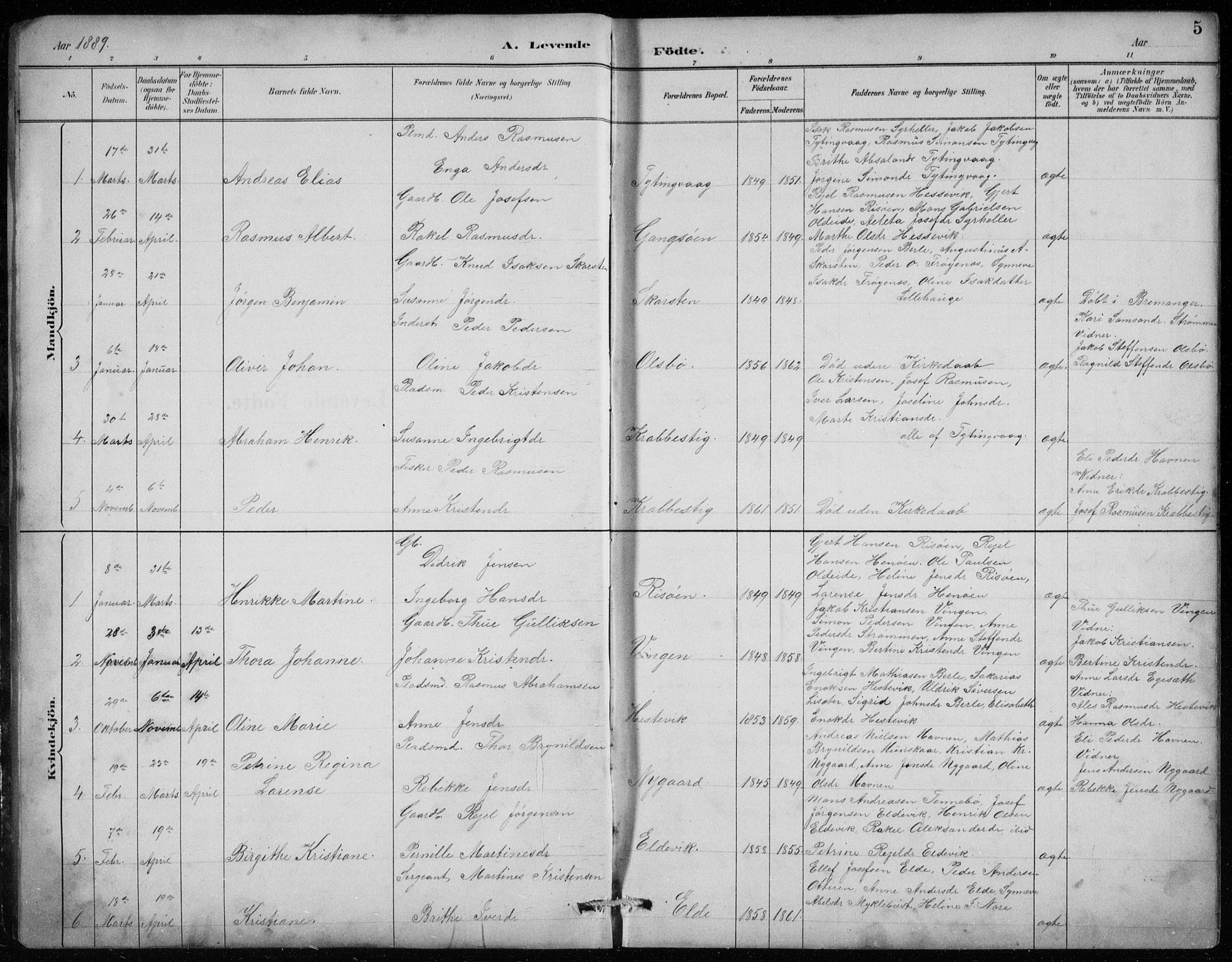 Davik sokneprestembete, AV/SAB-A-79701/H/Hab/Habc/L0002: Parish register (copy) no. C 2, 1889-1906, p. 5