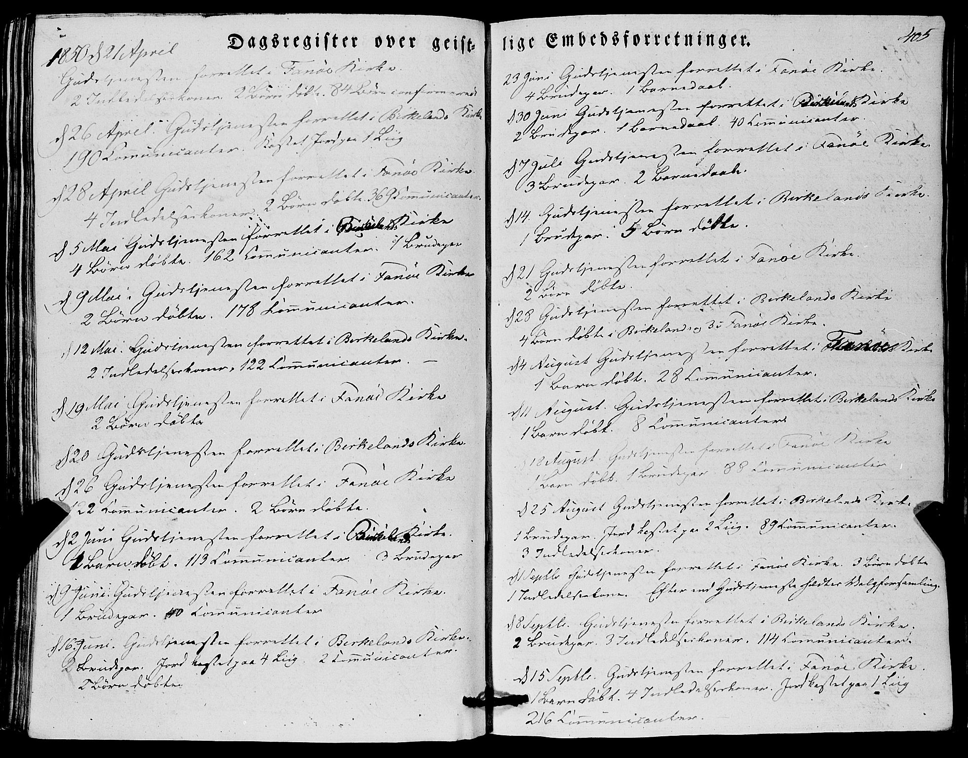 Fana Sokneprestembete, AV/SAB-A-75101/H/Haa/Haaa/L0008: Parish register (official) no. A 8, 1829-1851, p. 405