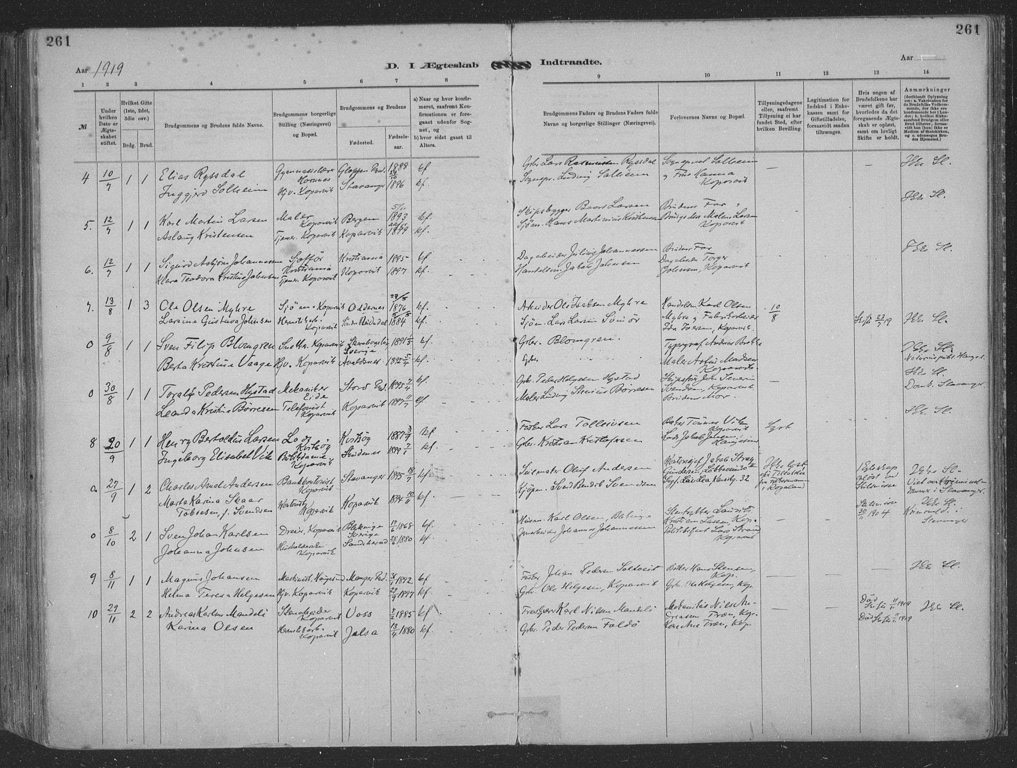 Kopervik sokneprestkontor, AV/SAST-A-101850/H/Ha/Haa/L0001: Parish register (official) no. A 1, 1880-1919, p. 261