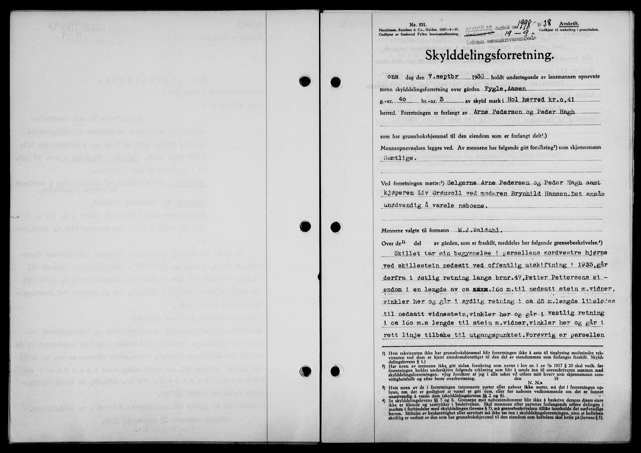Lofoten sorenskriveri, SAT/A-0017/1/2/2C/L0004a: Mortgage book no. 4a, 1938-1938, Diary no: : 1998/1938