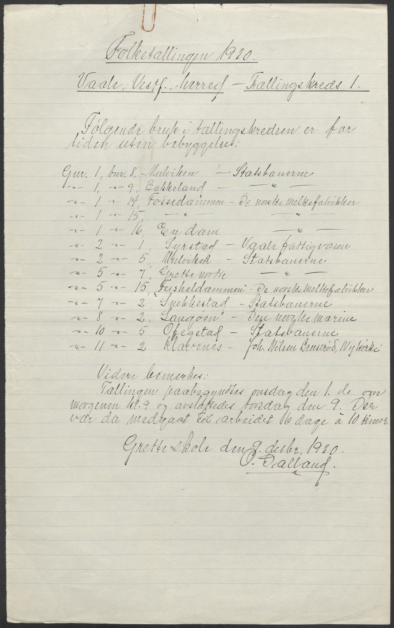 SAKO, 1920 census for Våle, 1920, p. 7