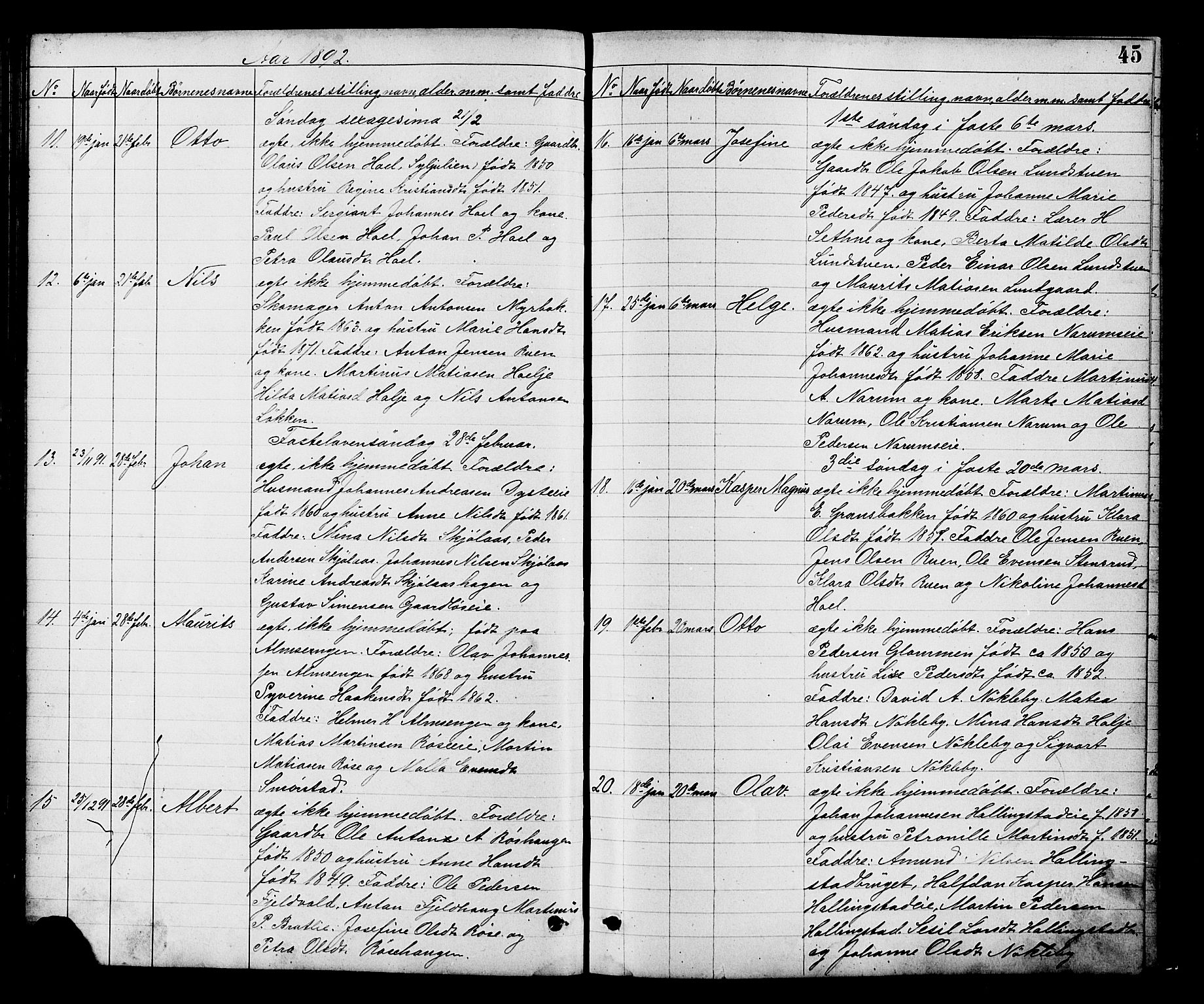 Vestre Toten prestekontor, SAH/PREST-108/H/Ha/Hab/L0008: Parish register (copy) no. 8, 1885-1900, p. 45