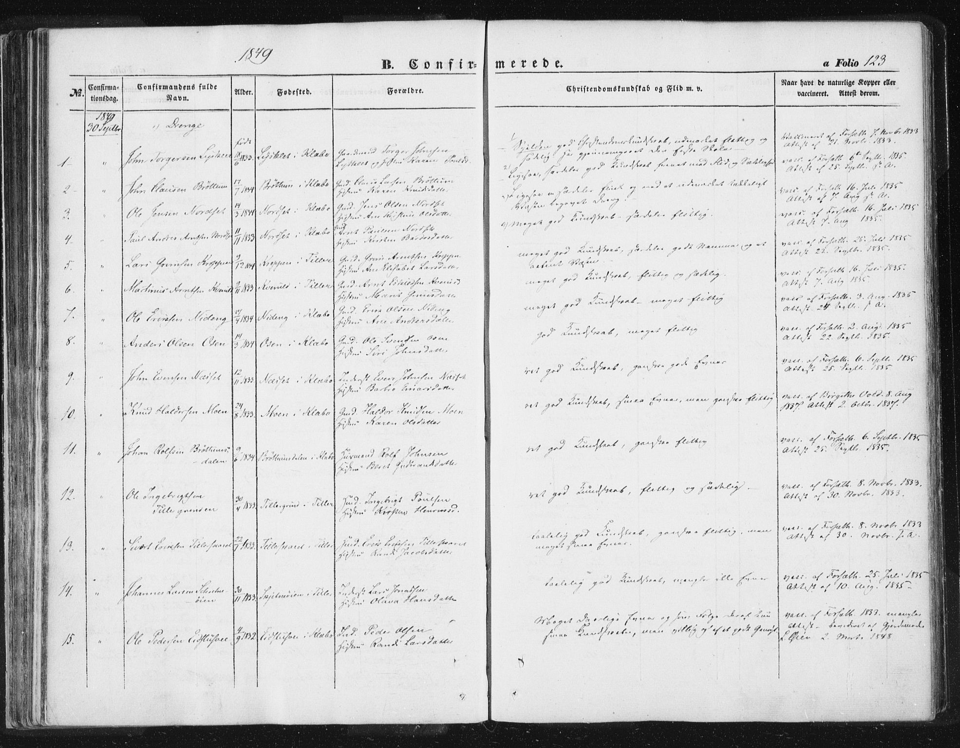 Ministerialprotokoller, klokkerbøker og fødselsregistre - Sør-Trøndelag, SAT/A-1456/618/L0441: Parish register (official) no. 618A05, 1843-1862, p. 123