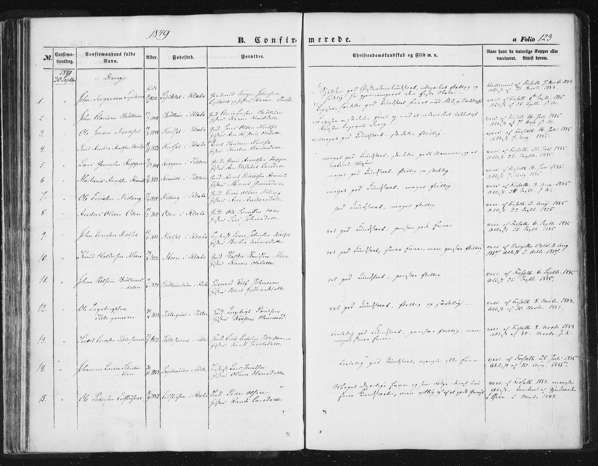 Ministerialprotokoller, klokkerbøker og fødselsregistre - Sør-Trøndelag, AV/SAT-A-1456/618/L0441: Parish register (official) no. 618A05, 1843-1862, p. 123