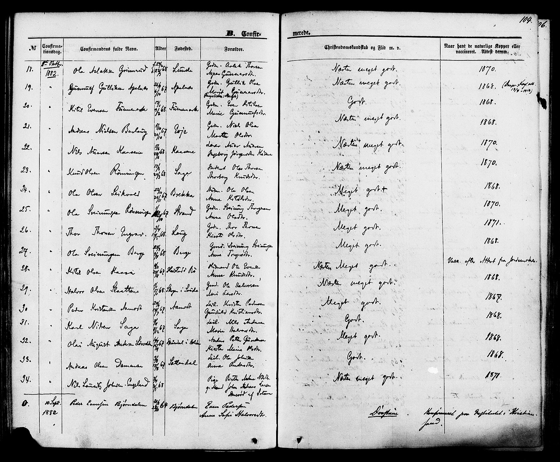 Lunde kirkebøker, SAKO/A-282/F/Fa/L0001: Parish register (official) no. I 1, 1866-1883, p. 104
