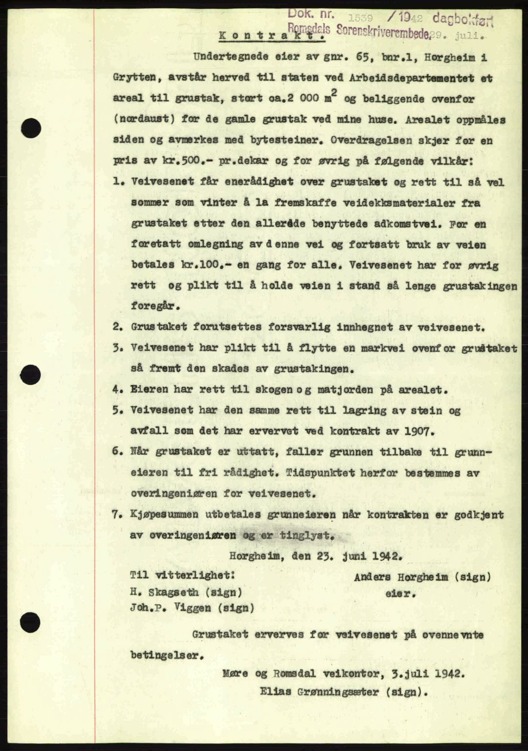 Romsdal sorenskriveri, AV/SAT-A-4149/1/2/2C: Mortgage book no. A12, 1942-1942, Diary no: : 1539/1942