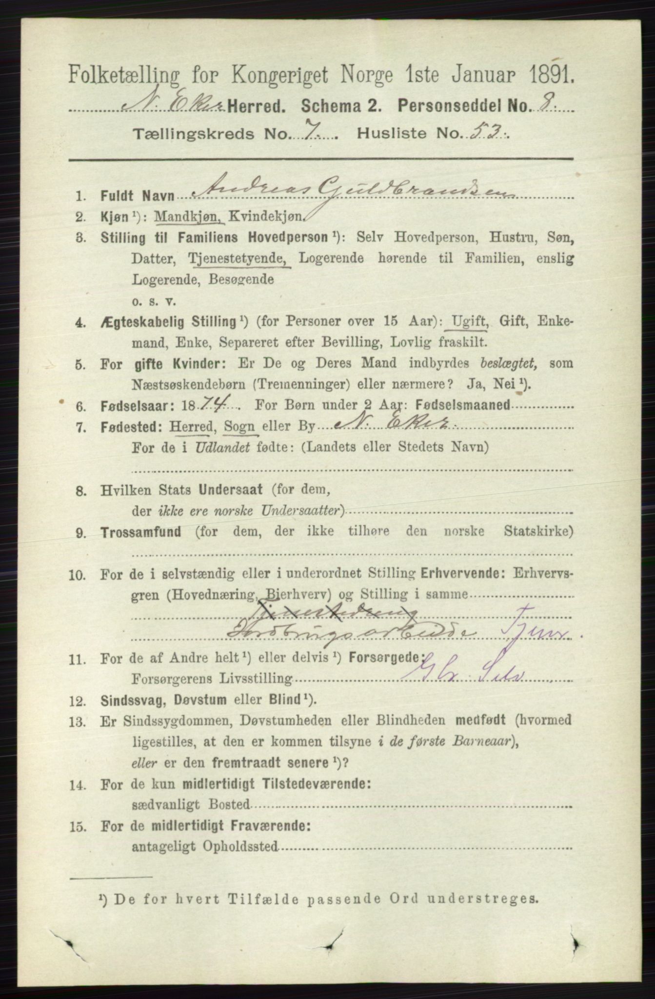 RA, 1891 census for 0625 Nedre Eiker, 1891, p. 3782