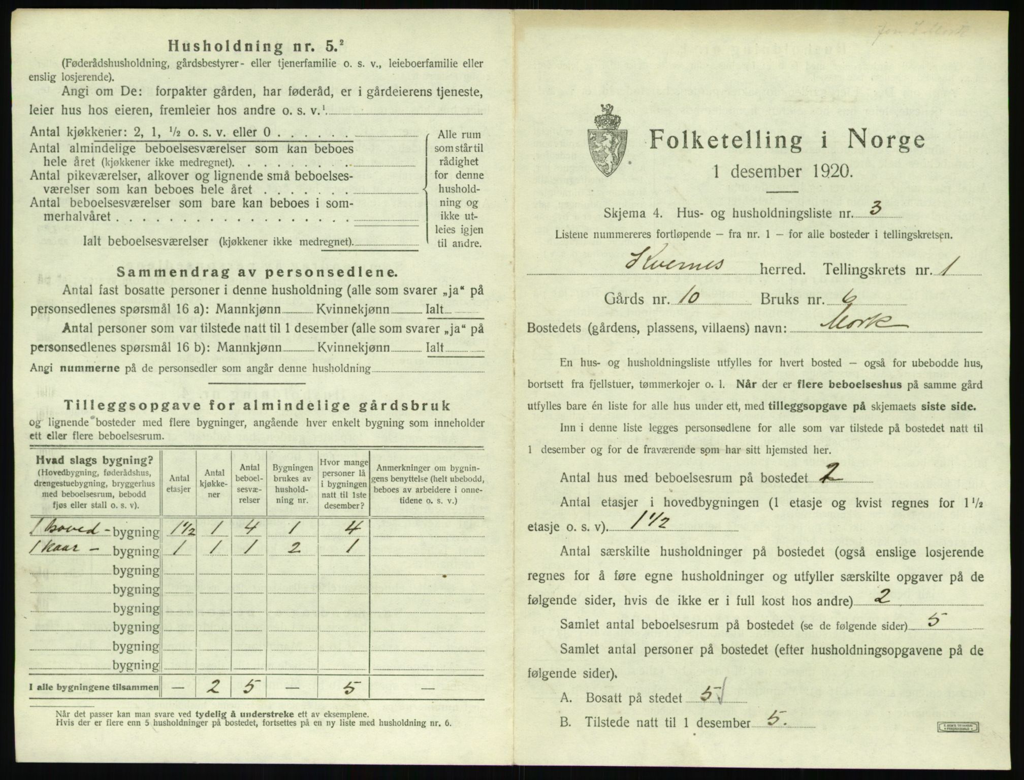 SAT, 1920 census for Kvernes, 1920, p. 23