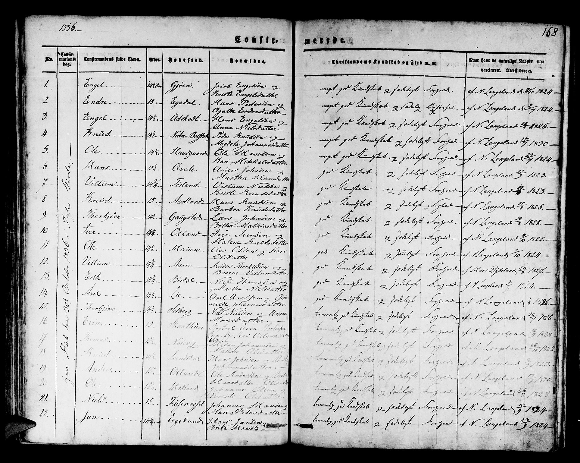 Os sokneprestembete, SAB/A-99929: Parish register (official) no. A 14, 1826-1839, p. 168
