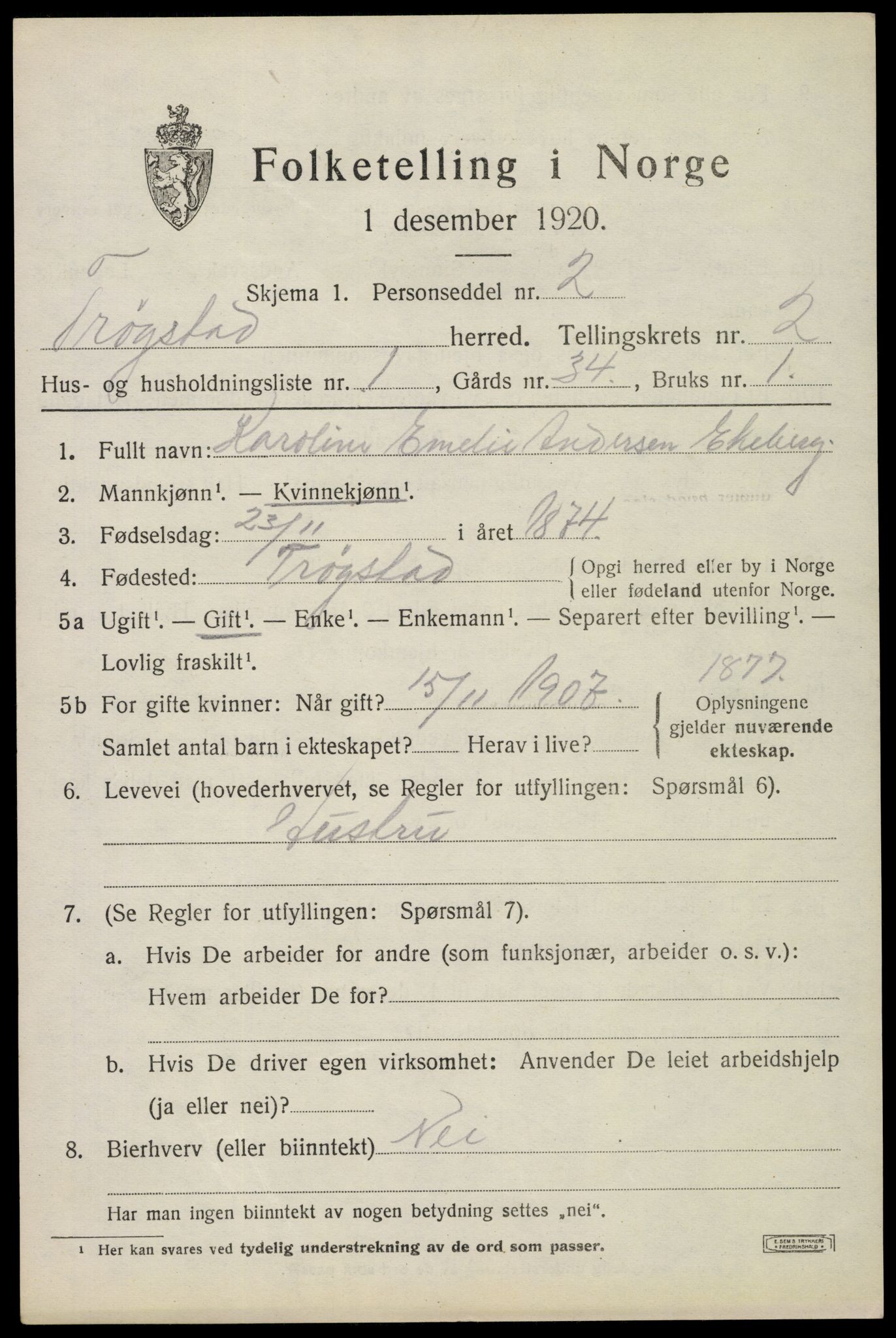 SAO, 1920 census for Trøgstad, 1920, p. 2080