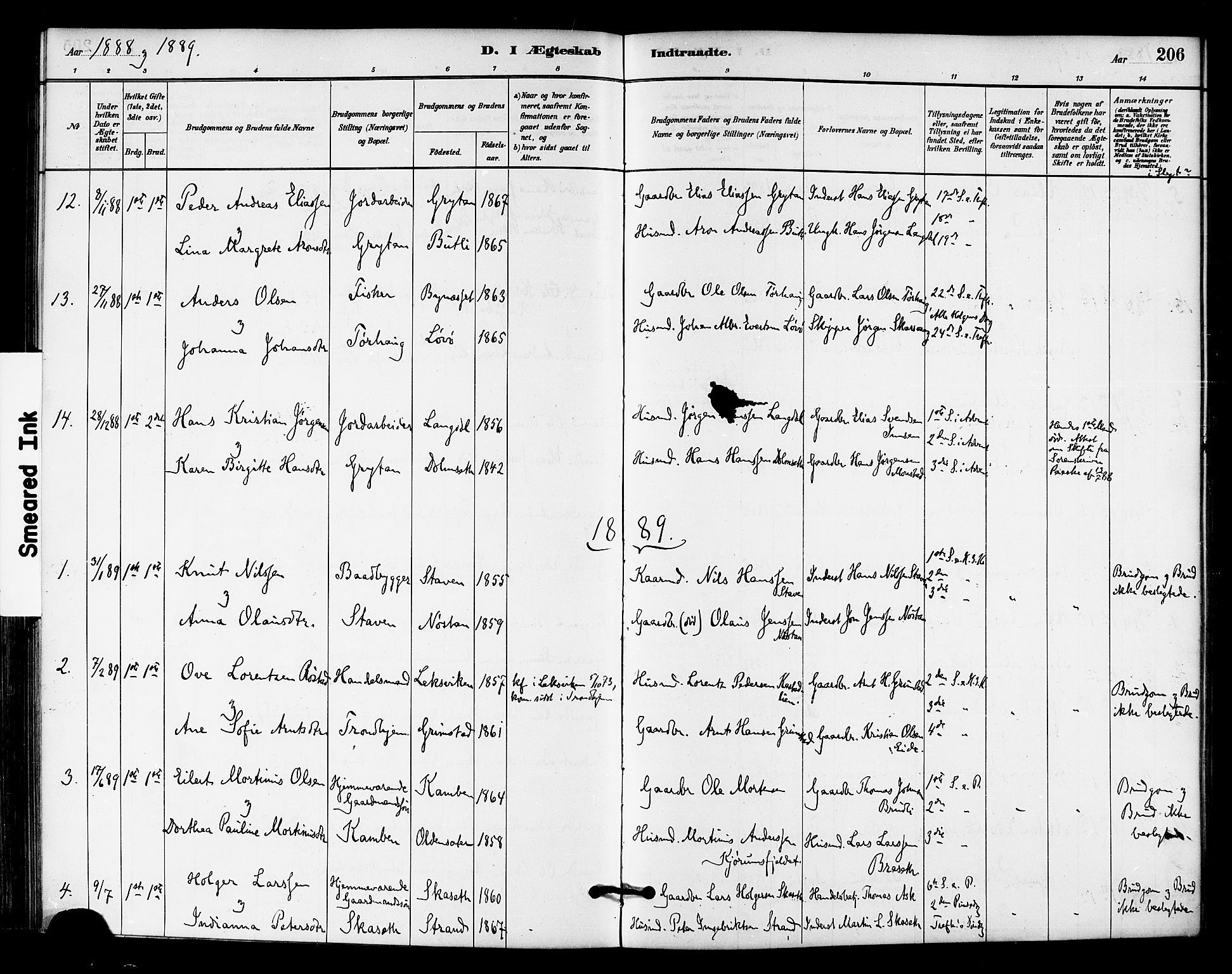 Ministerialprotokoller, klokkerbøker og fødselsregistre - Sør-Trøndelag, SAT/A-1456/655/L0680: Parish register (official) no. 655A09, 1880-1894, p. 206