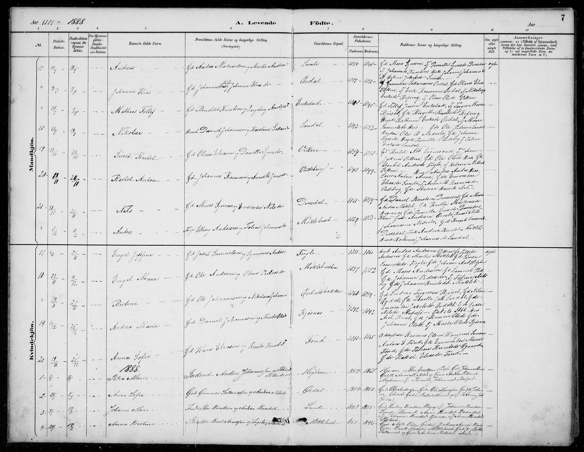 Jølster sokneprestembete, SAB/A-80701/H/Hab/Habb/L0002: Parish register (copy) no. B 2, 1887-1920, p. 7
