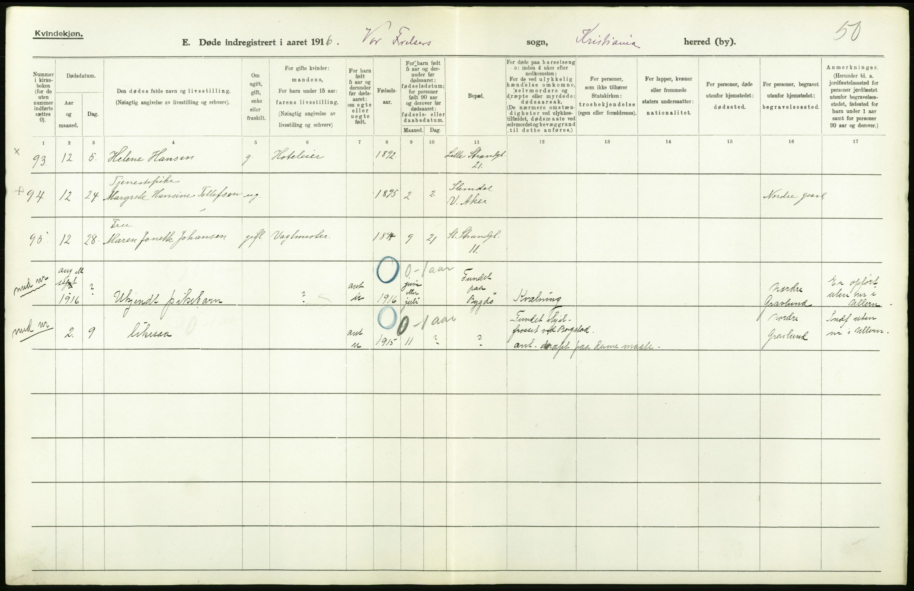 Statistisk sentralbyrå, Sosiodemografiske emner, Befolkning, AV/RA-S-2228/D/Df/Dfb/Dfbf/L0010: Kristiania: Døde, dødfødte., 1916, p. 26