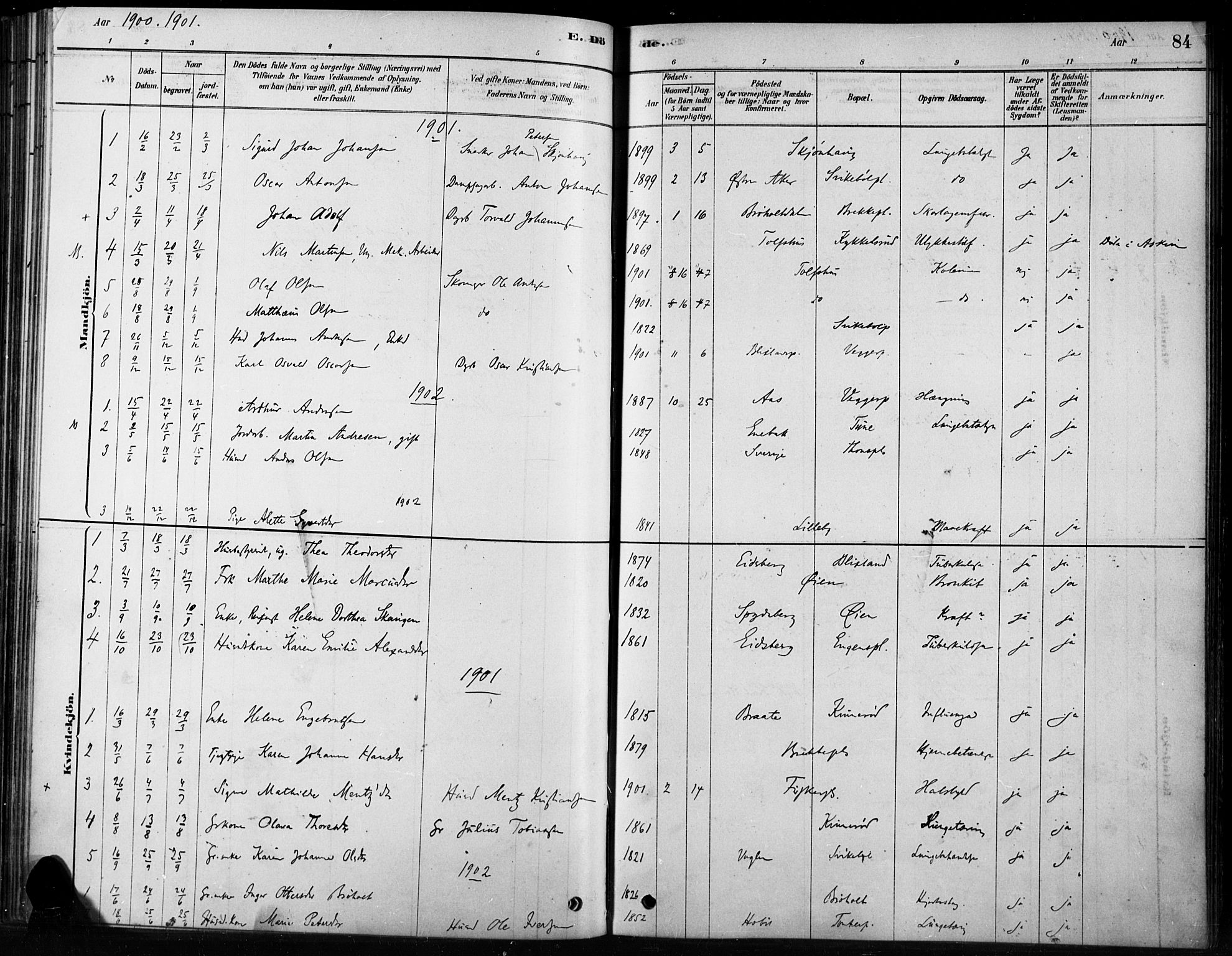 Hobøl prestekontor Kirkebøker, AV/SAO-A-2002/F/Fb/L0001: Parish register (official) no. II 1, 1878-1904, p. 84