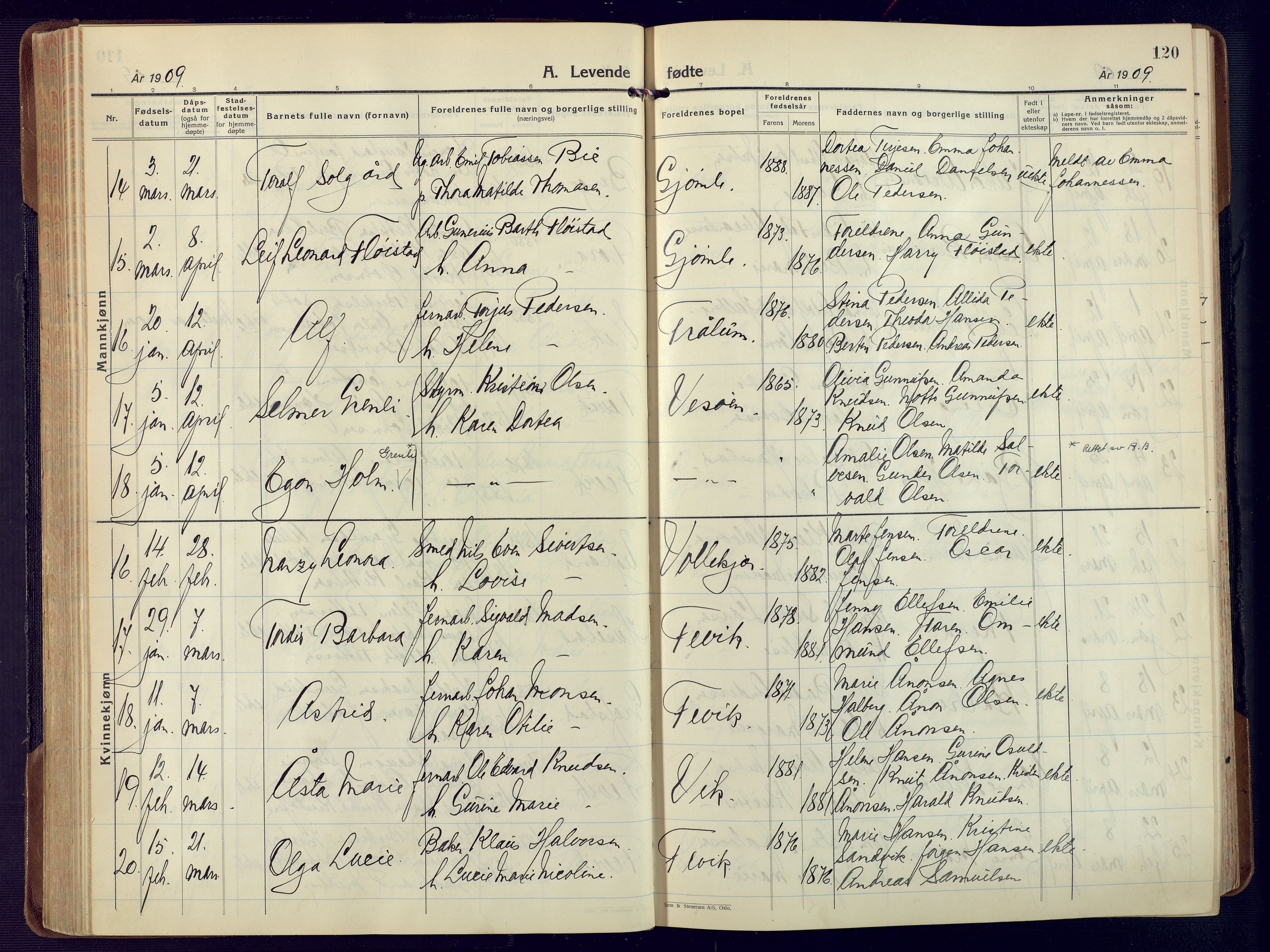 Fjære sokneprestkontor, SAK/1111-0011/F/Fa/L0004: Parish register (official) no. A 4, 1902-1925, p. 120