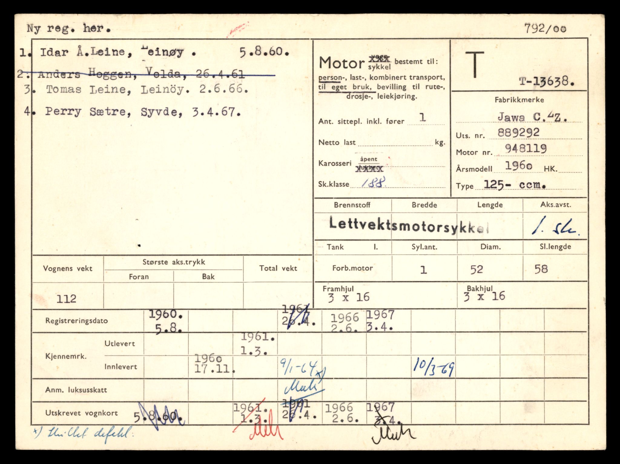 Møre og Romsdal vegkontor - Ålesund trafikkstasjon, AV/SAT-A-4099/F/Fe/L0040: Registreringskort for kjøretøy T 13531 - T 13709, 1927-1998, p. 1871