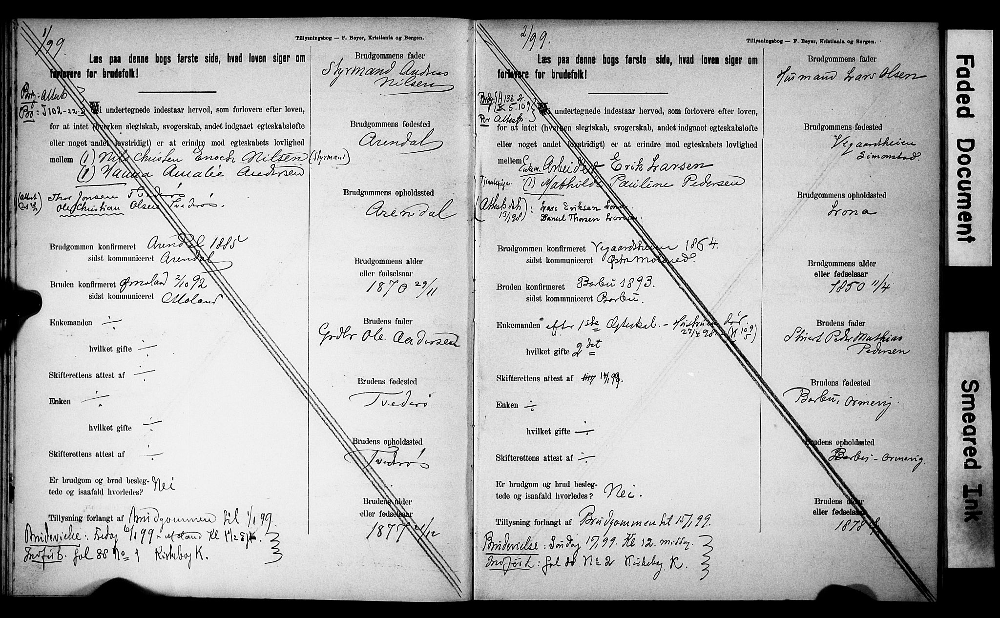 Austre Moland sokneprestkontor, AV/SAK-1111-0001/F/Fe/L0001: Banns register no. A VI 10, 1895-1902