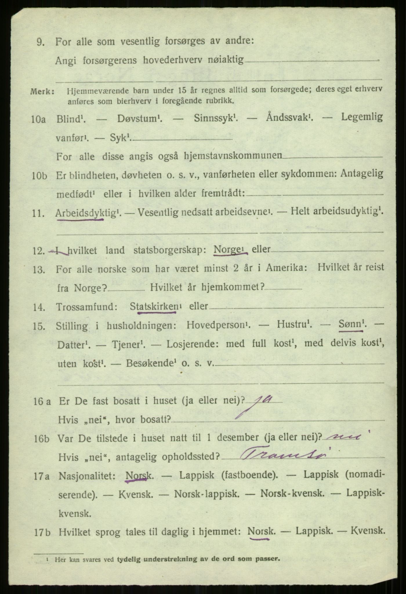 SATØ, 1920 census for Helgøy, 1920, p. 1454