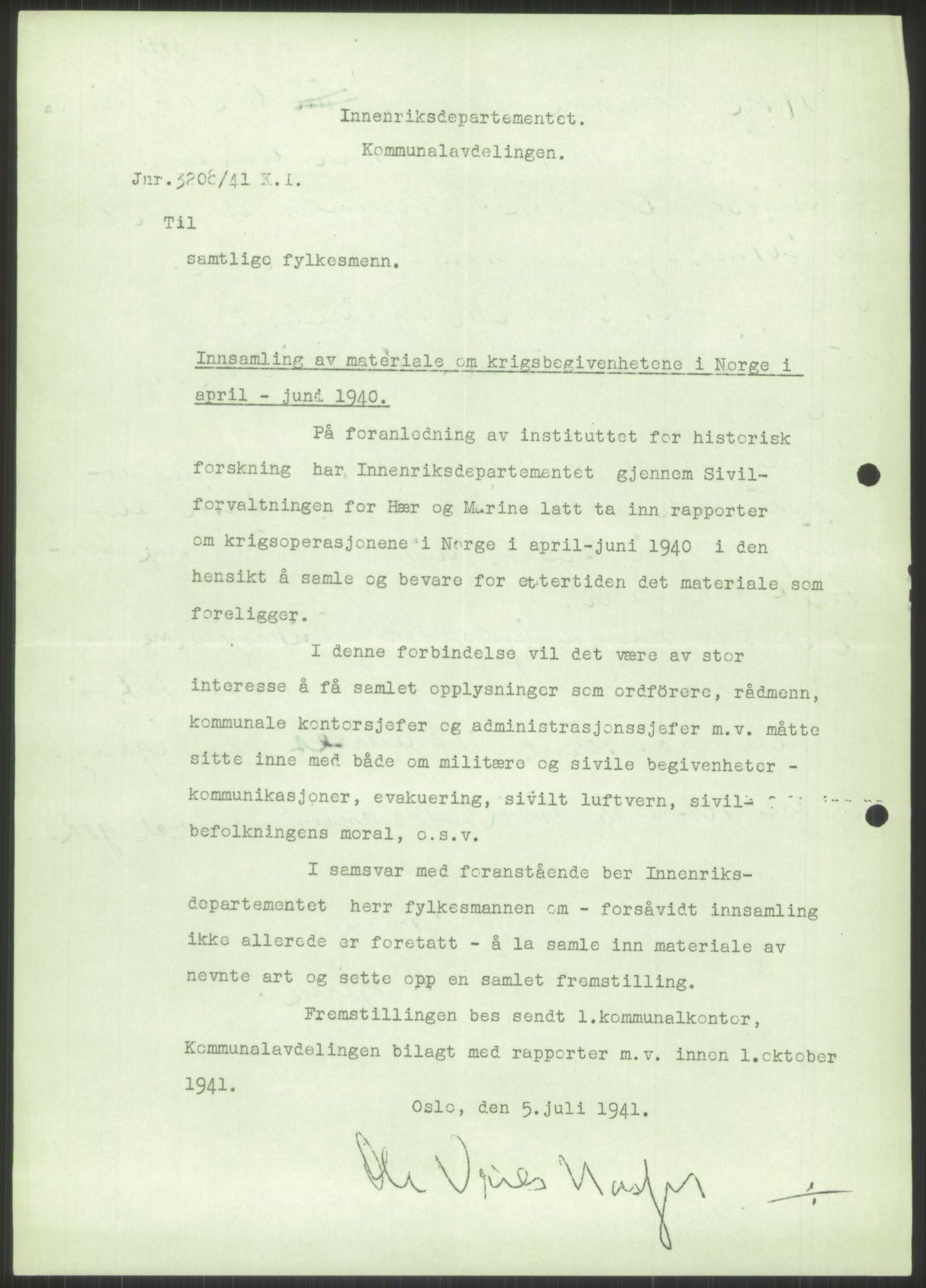 Forsvaret, Forsvarets krigshistoriske avdeling, AV/RA-RAFA-2017/Y/Ya/L0014: II-C-11-31 - Fylkesmenn.  Rapporter om krigsbegivenhetene 1940., 1940, p. 343